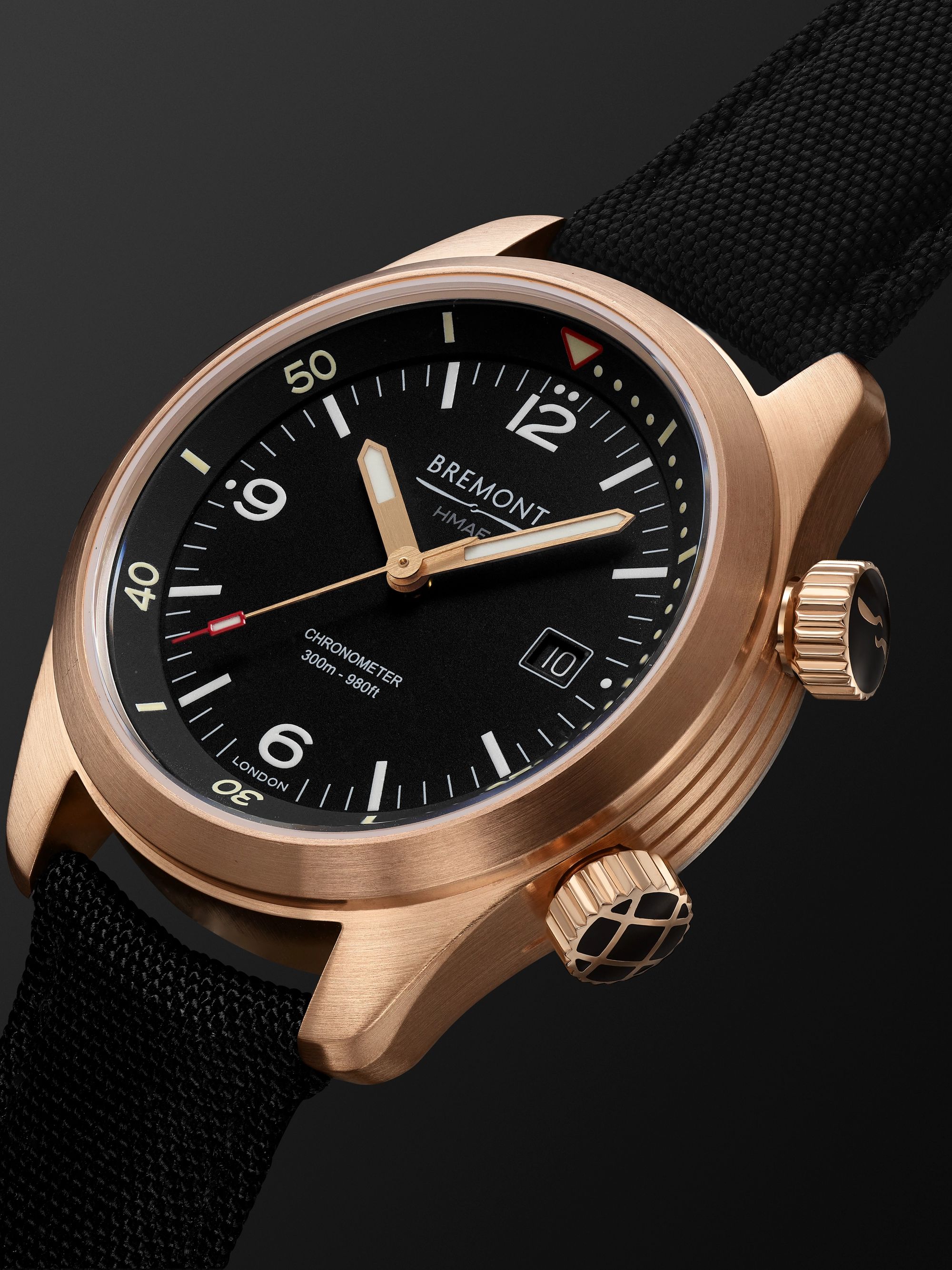 BREMONT Argonaut Automatic 42mm CuSn8 Bronze and Sailcloth Watch, Ref. ARGONAUT-BZ-BLK-R-S