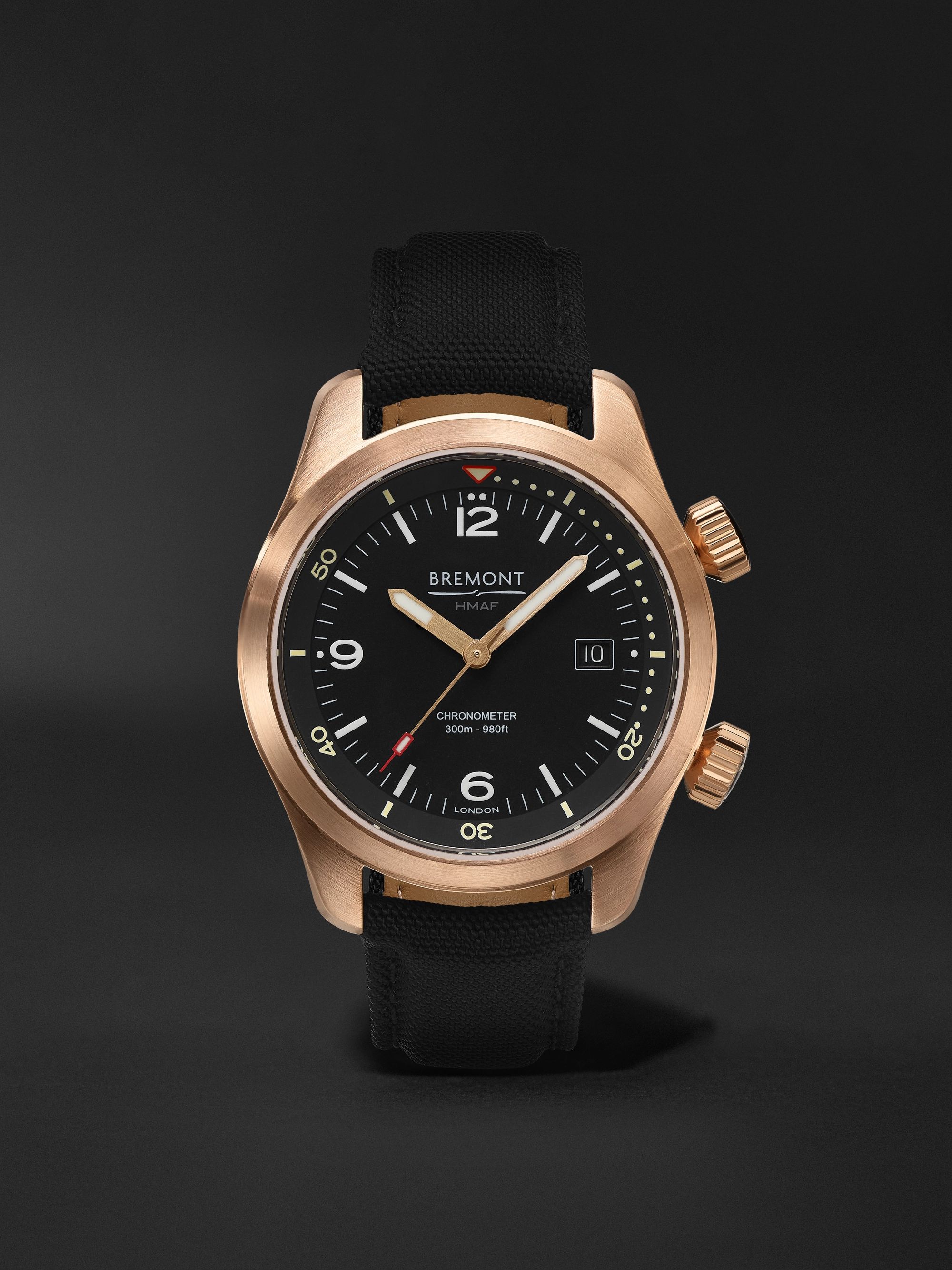 BREMONT Argonaut Automatic 42mm CuSn8 Bronze and Sailcloth Watch, Ref. ARGONAUT-BZ-BLK-R-S