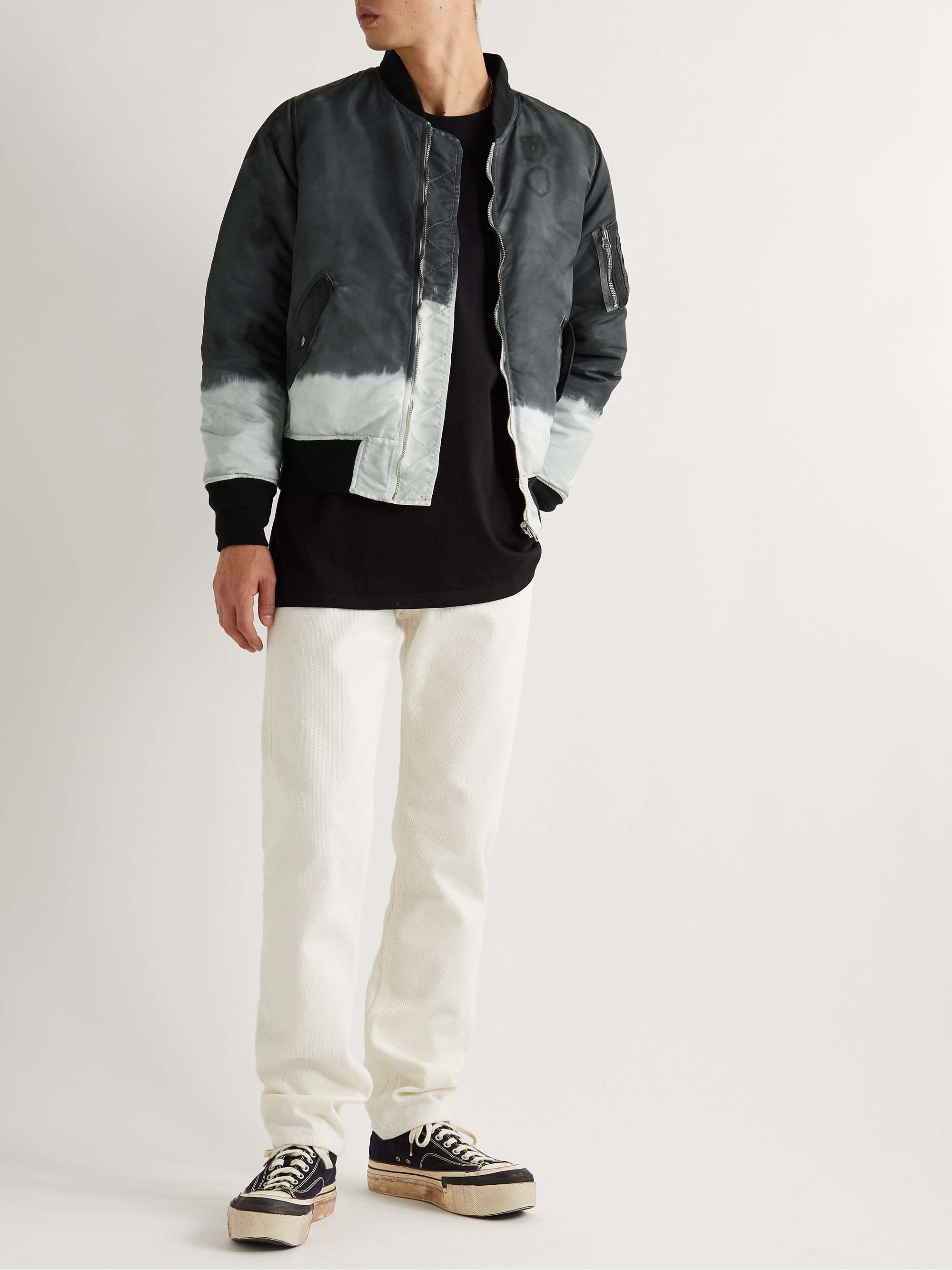 Hand-Dyed Padded Nylon-Shell Bomber Jacket