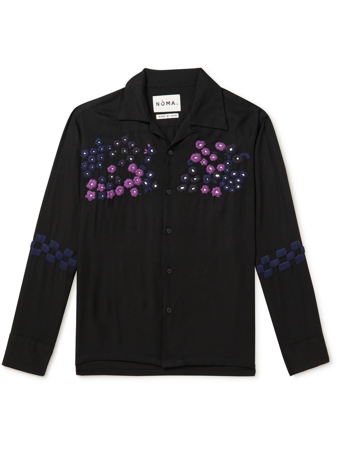 Convertible-Collar Embroidered Satin Shirt