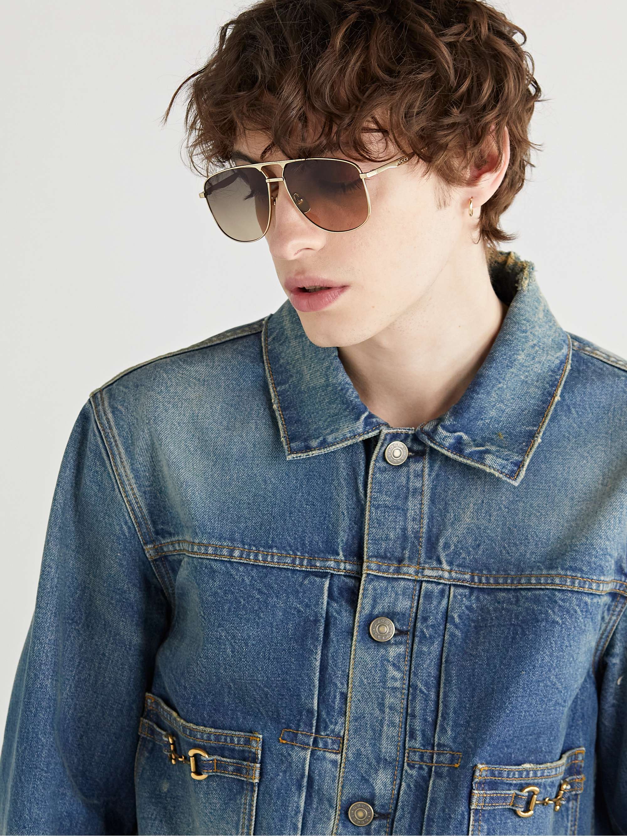 GUCCI EYEWEAR Aviator-Style Gold-Tone Sunglasses