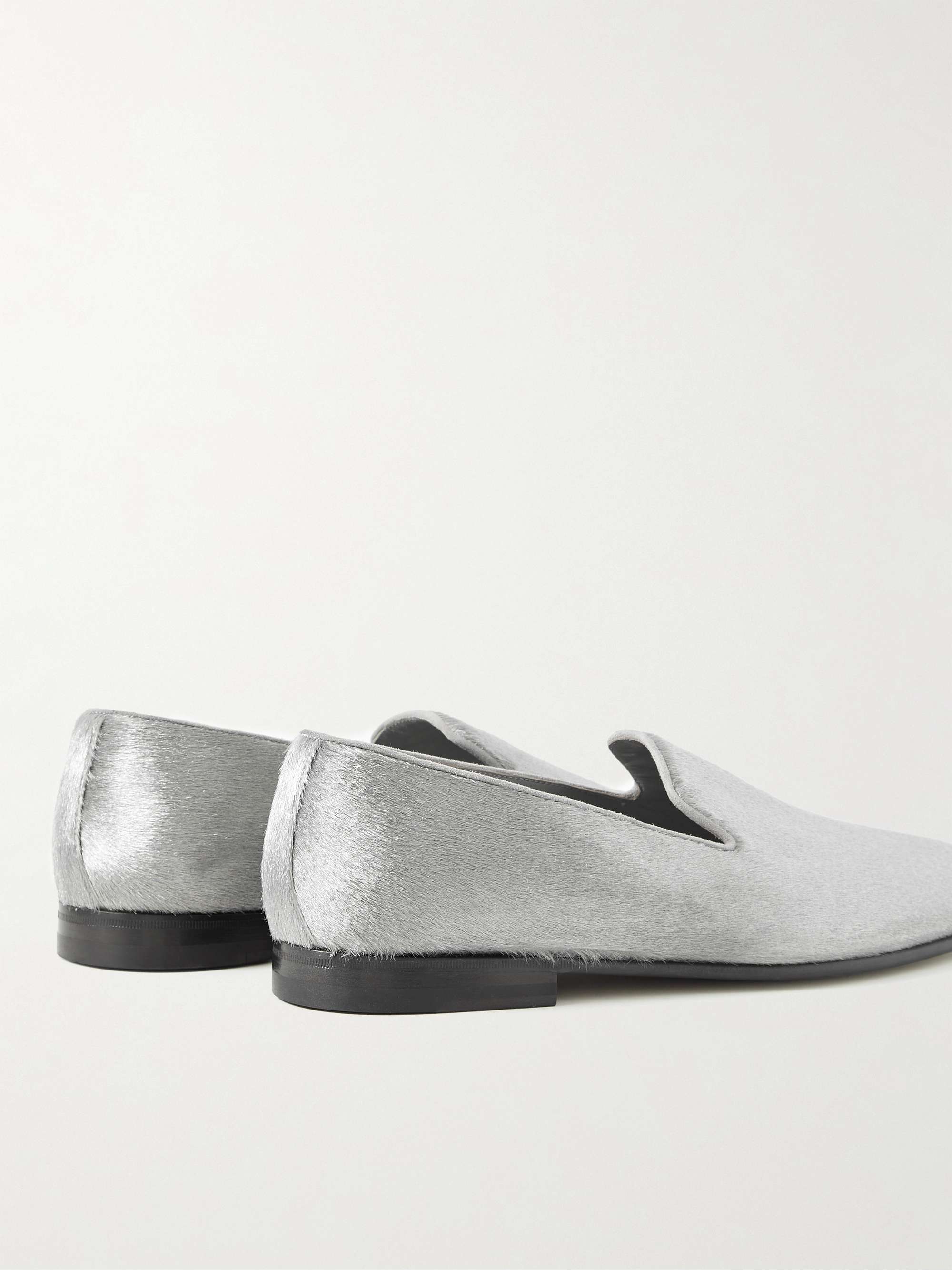 MANOLO BLAHNIK Mario Leather-Trimmed Metallic Calf Hair Loafers