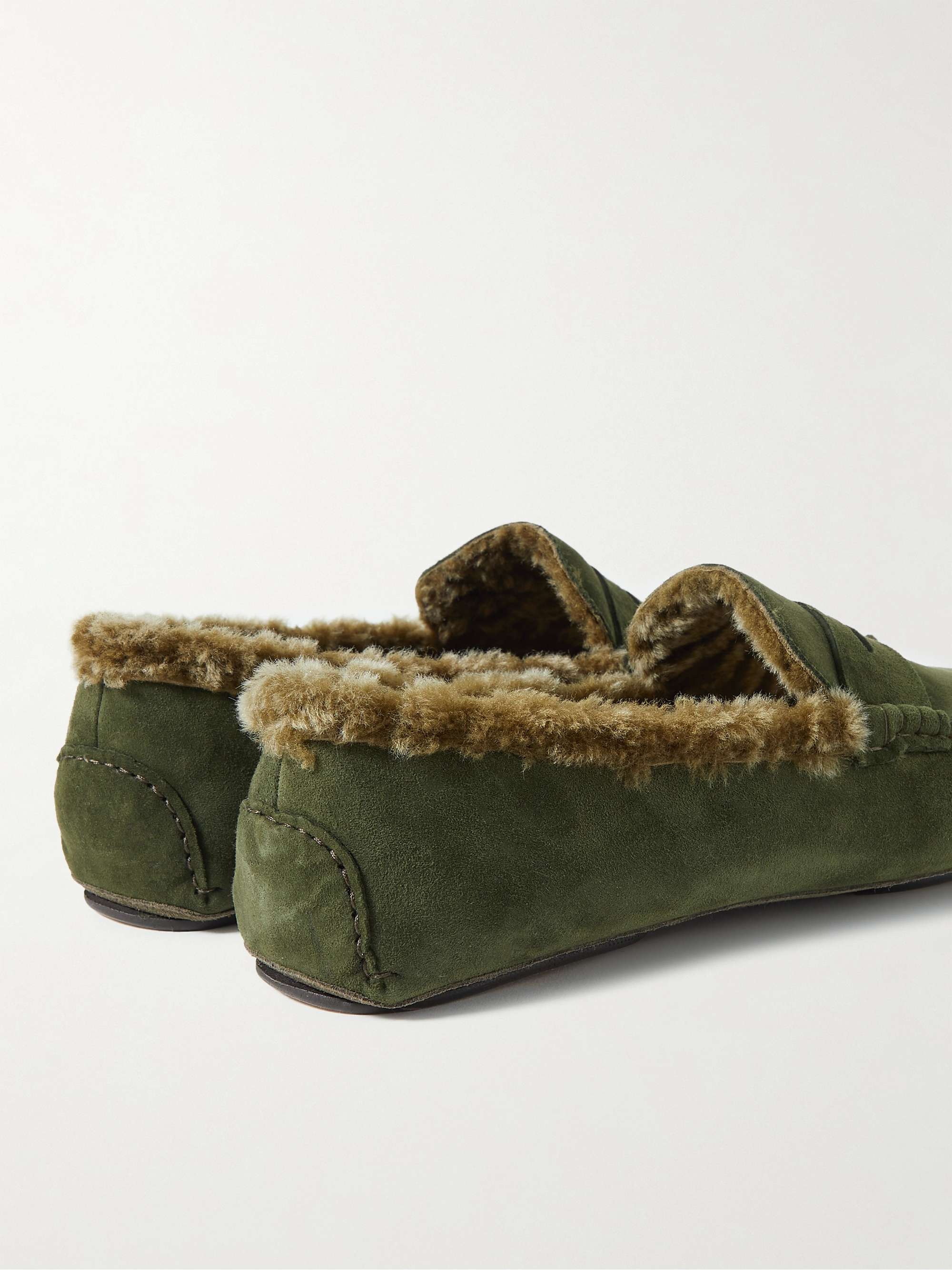 MANOLO BLAHNIK Kensington Shearling-Lined Suede Slippers