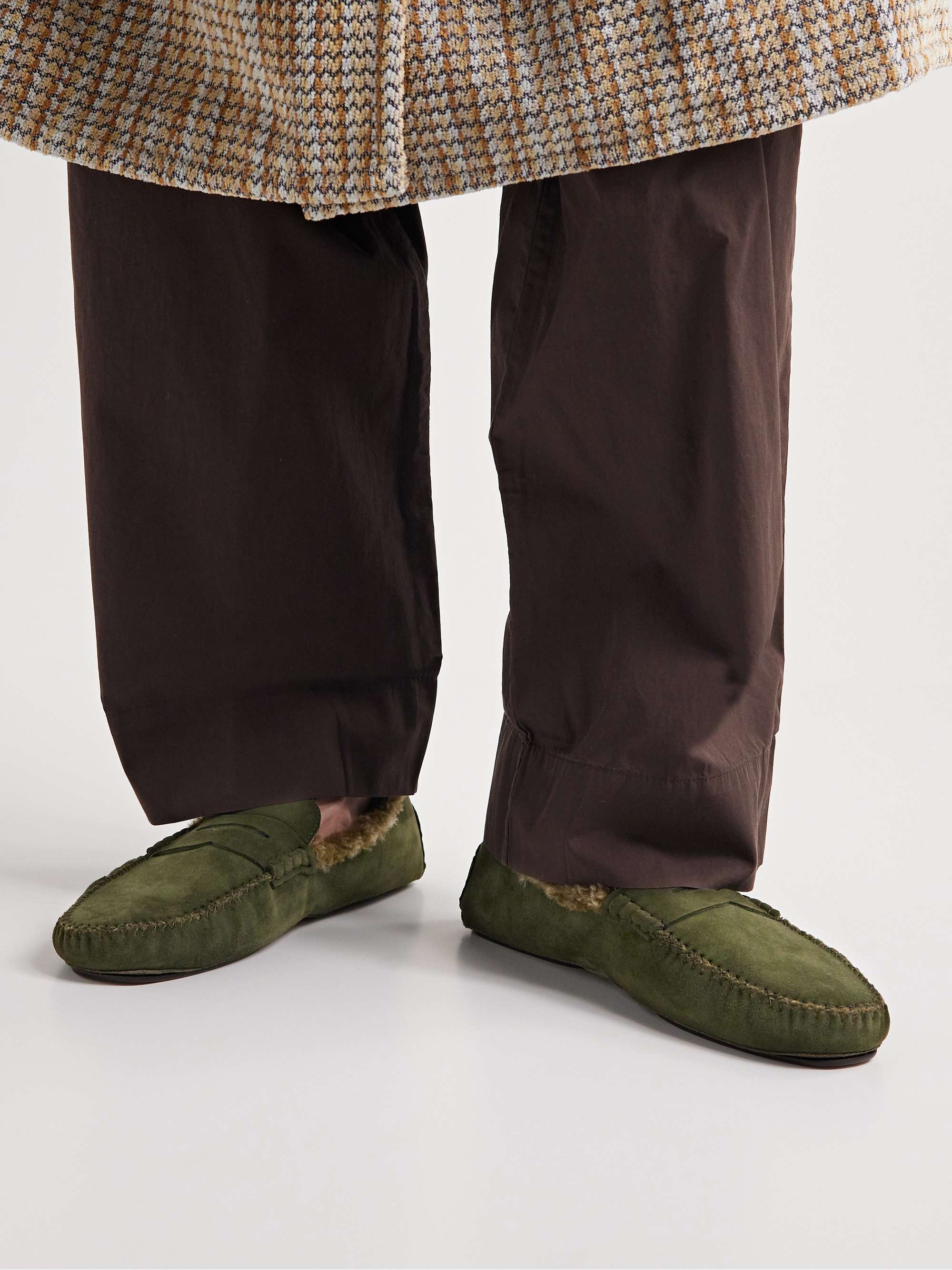 MANOLO BLAHNIK Kensington Shearling-Lined Suede Slippers