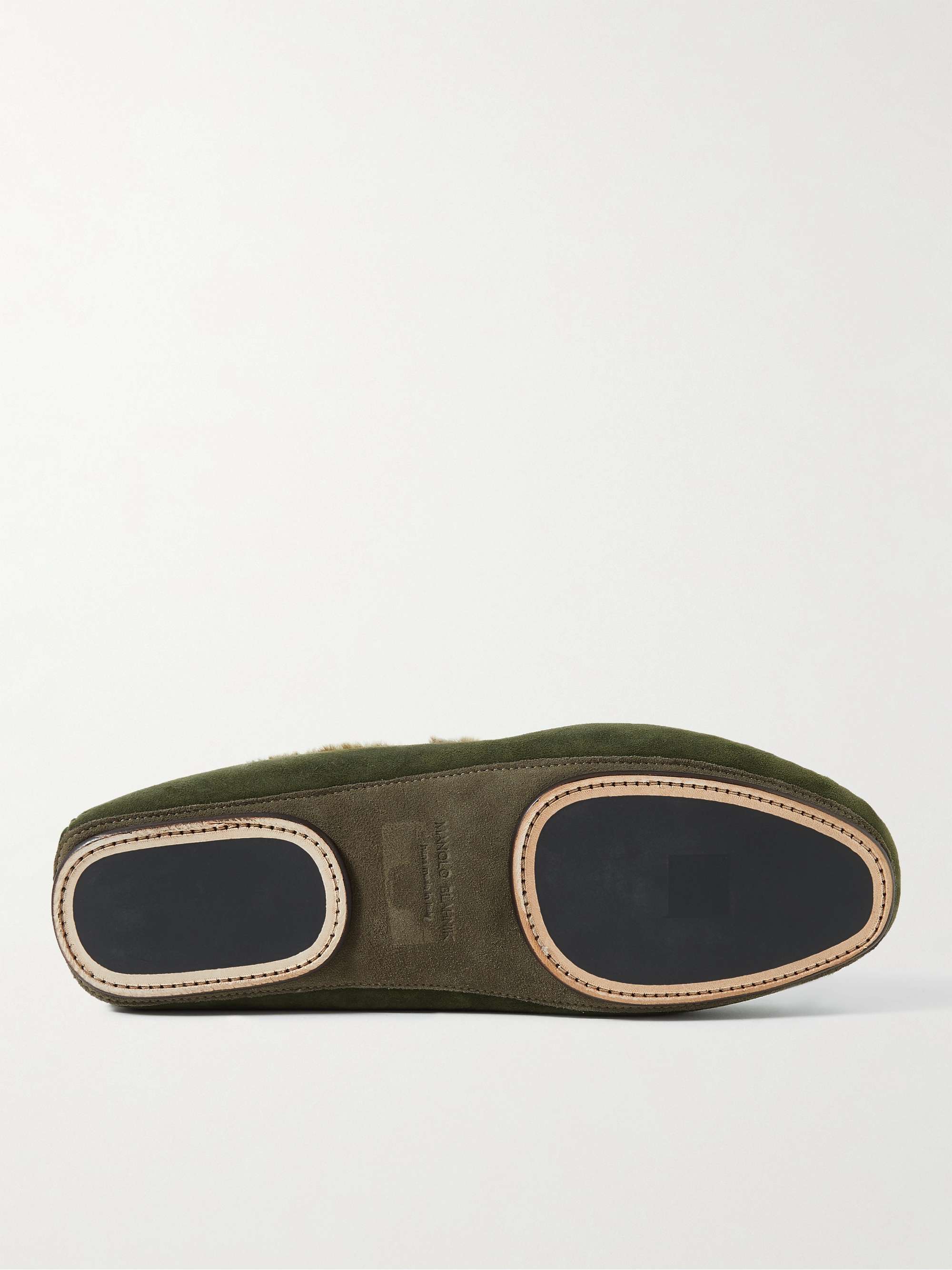 MANOLO BLAHNIK Kensington Shearling-Lined Suede Slippers