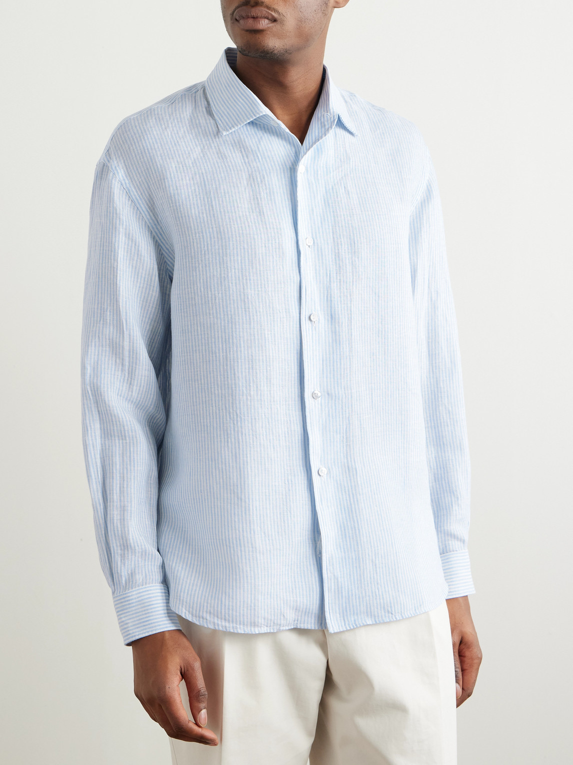 Loro Piana Raffaele Striped Linen Shirt In Blue