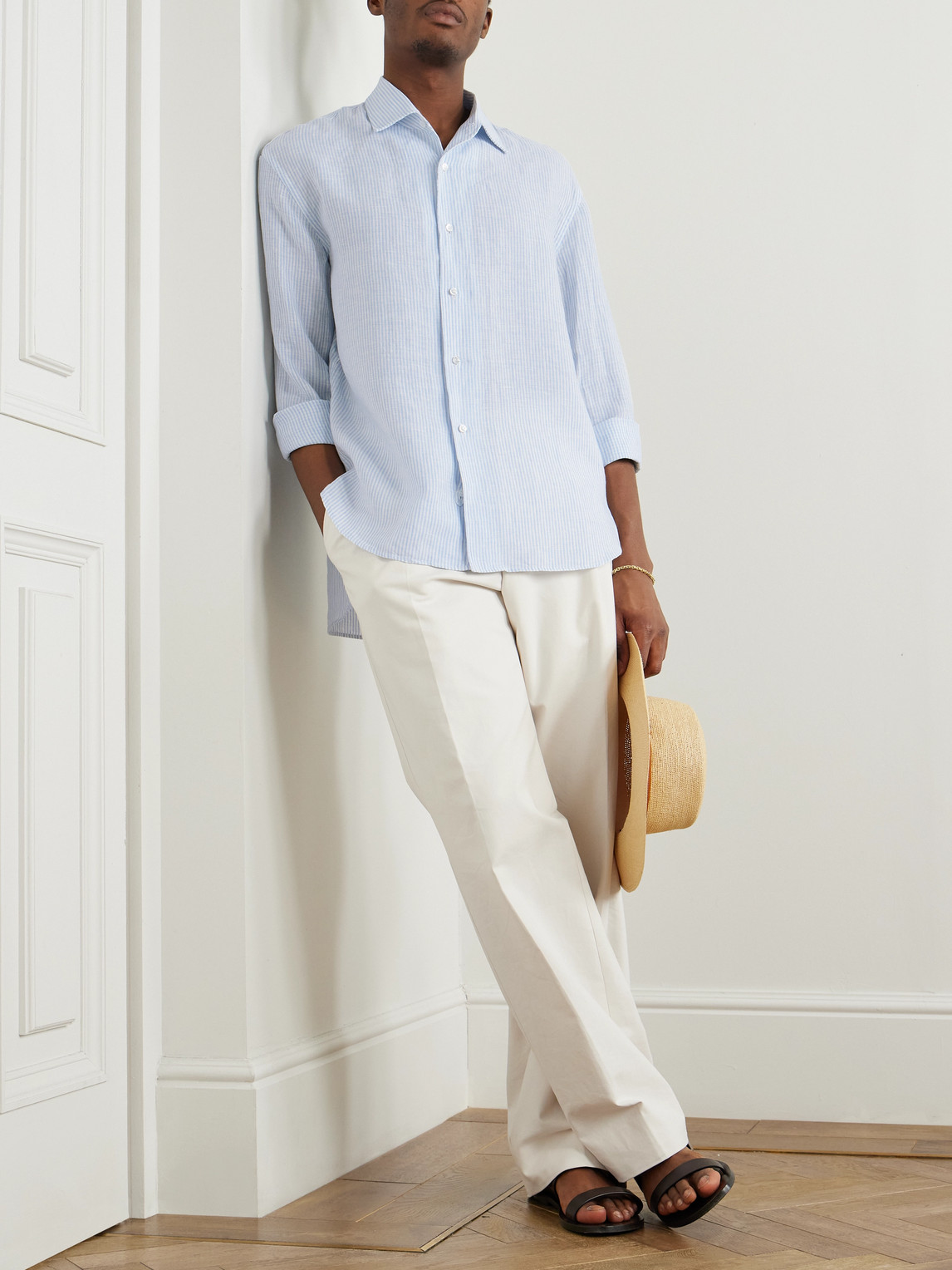 Loro Piana Raffaele Striped Linen Shirt In Blue