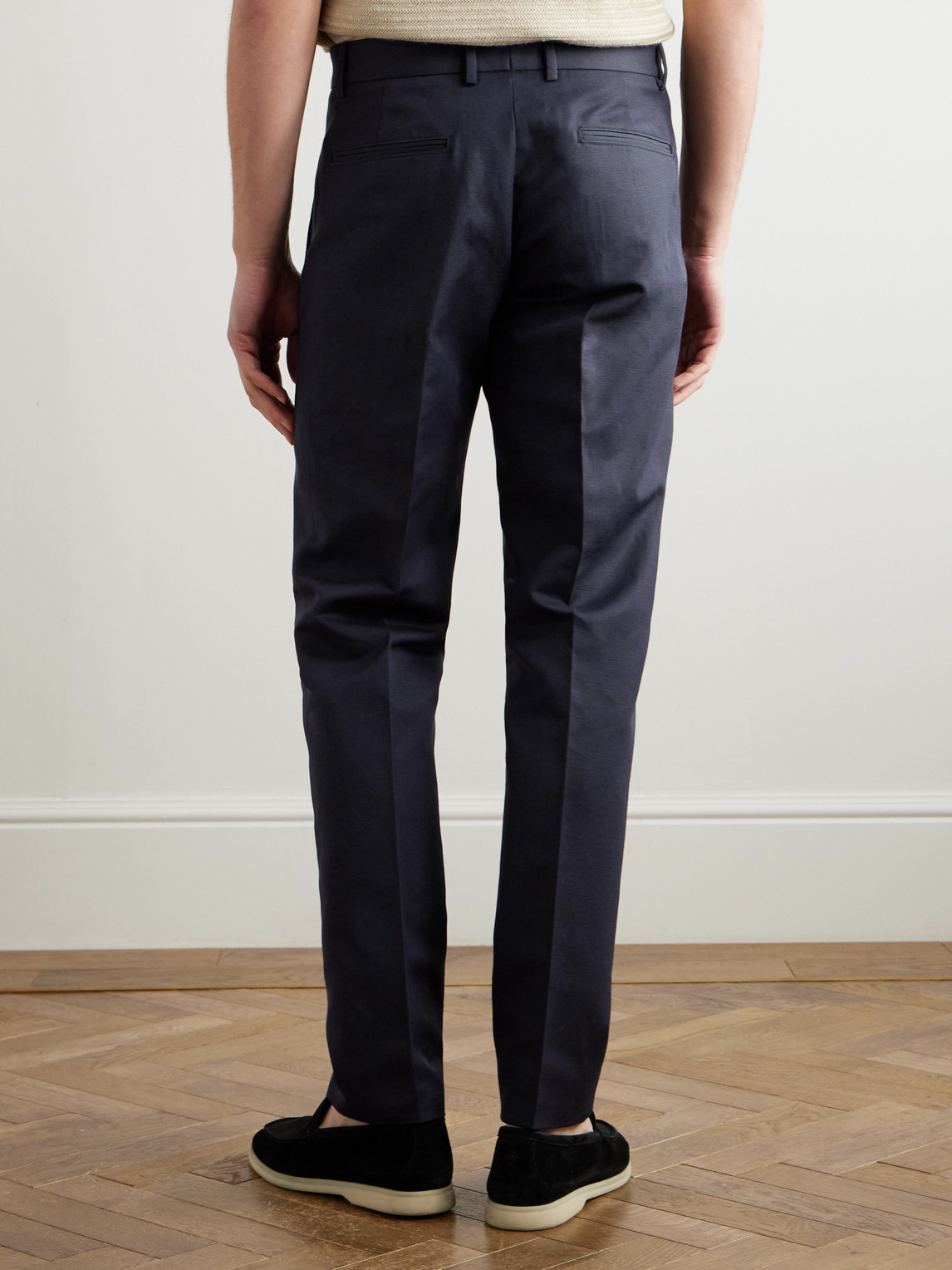 Loro Piana Cedric Tapered Cotton And Linen-blend Canvas Trousers In Blue