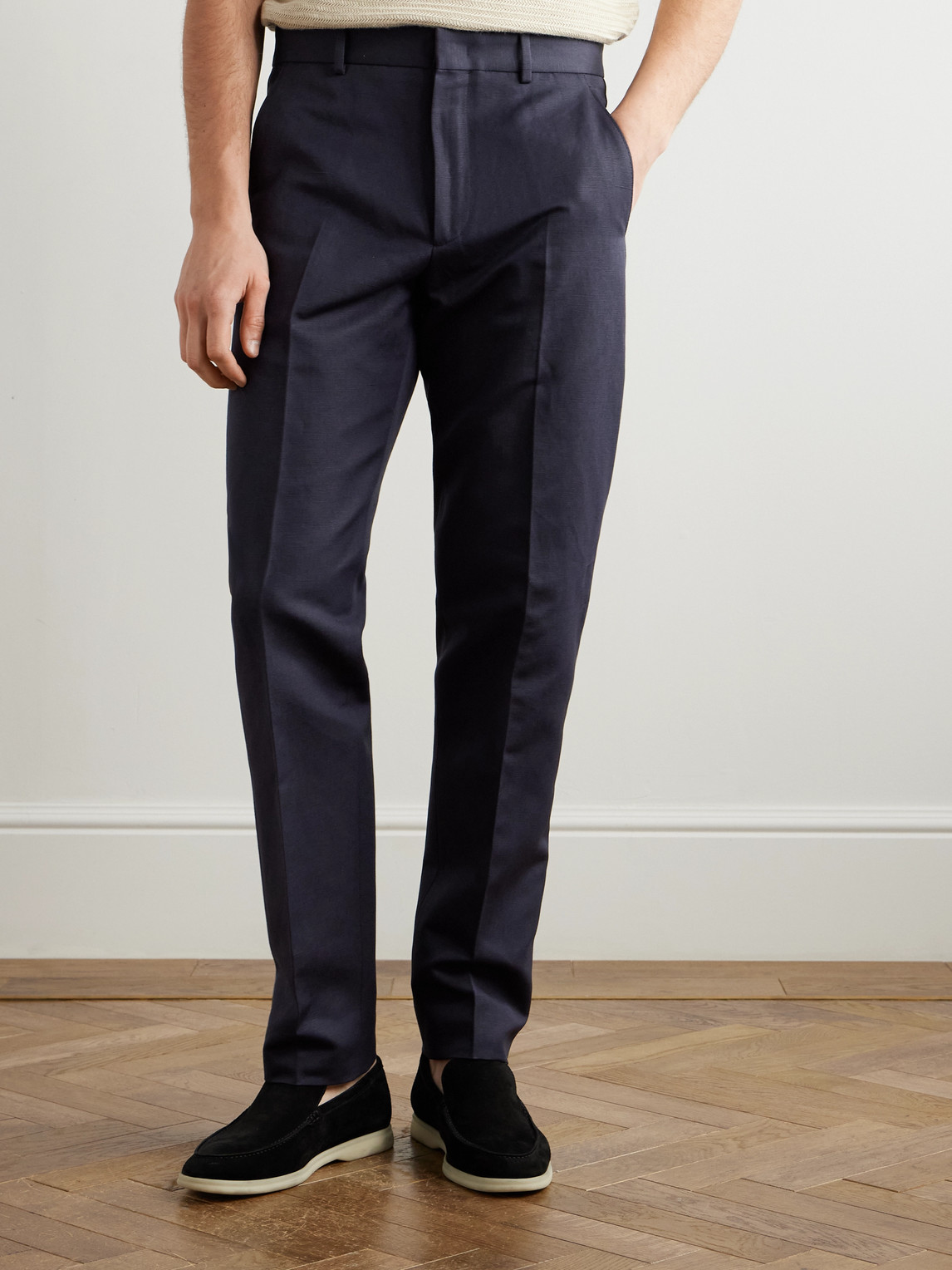 Loro Piana Cedric Tapered Cotton And Linen-blend Canvas Trousers In Blue