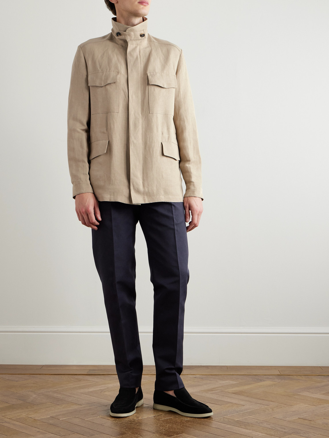 Loro Piana Cedric Tapered Cotton And Linen-blend Canvas Trousers In Blue
