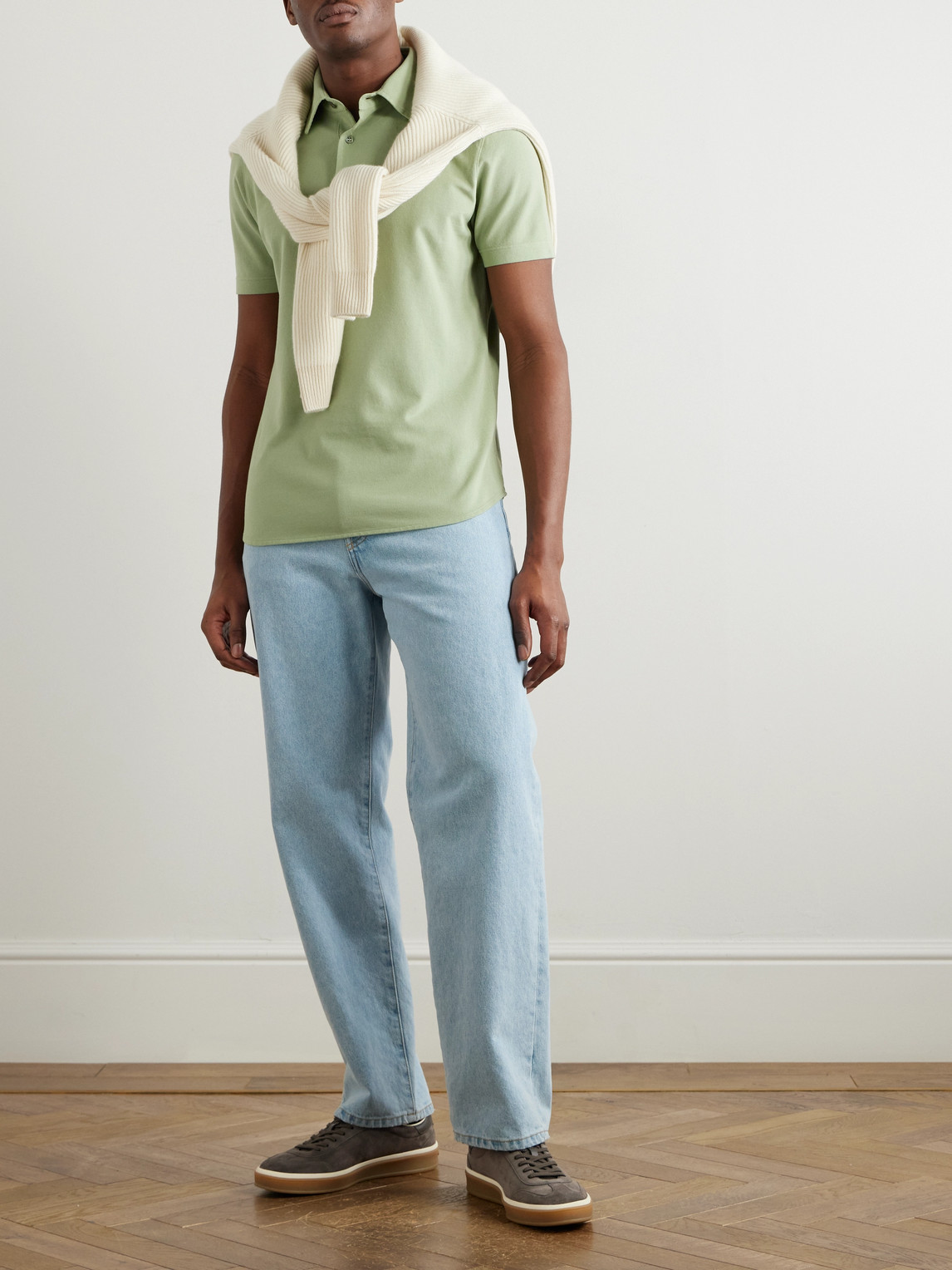 Loro Piana Cotton-piqué Polo Shirt In Green