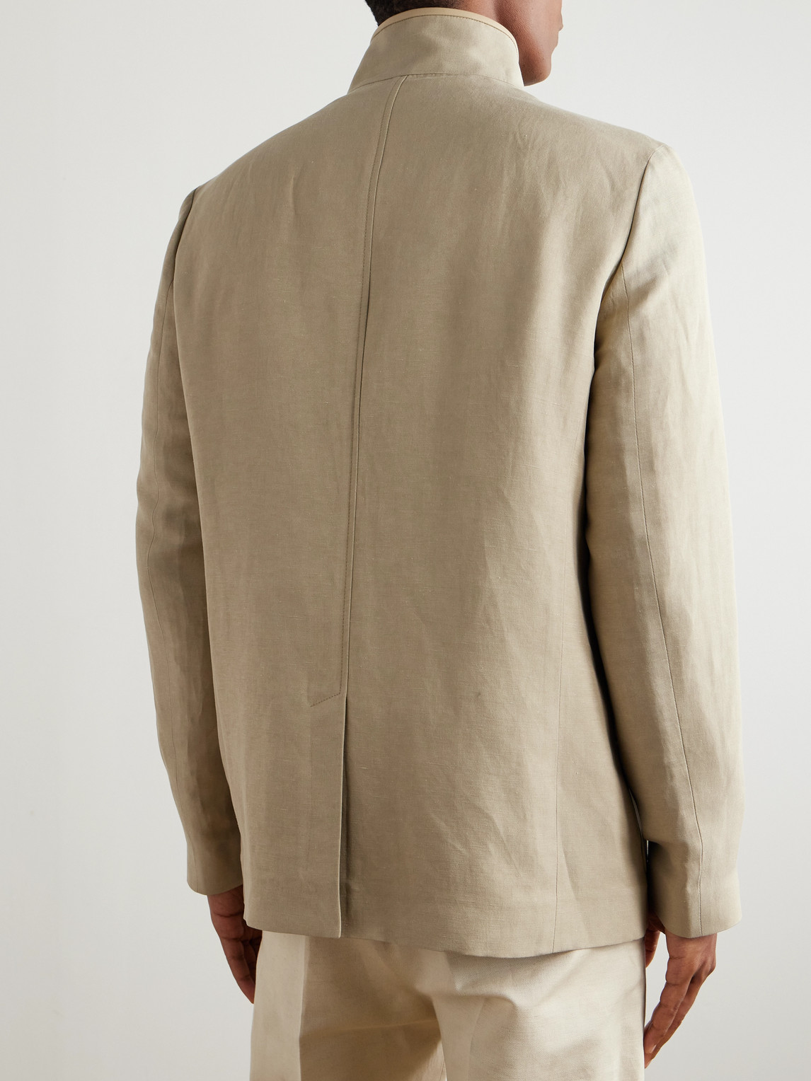 Loro Piana Spagna Unstructured Nehru-collar Linen And Silk-blend Twill Jacket In Neutrals