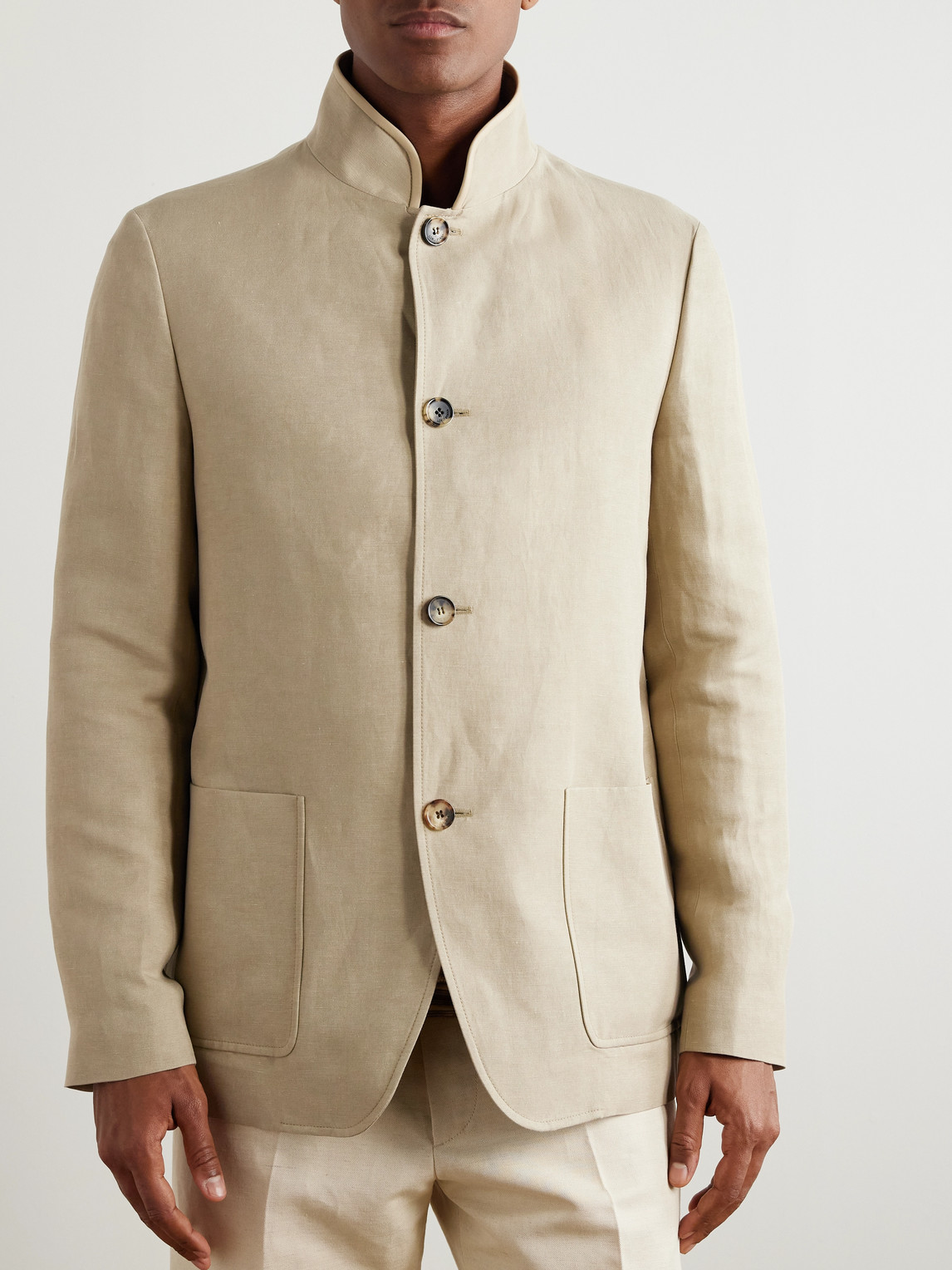 Loro Piana Spagna Unstructured Nehru-collar Linen And Silk-blend Twill Jacket In Neutrals