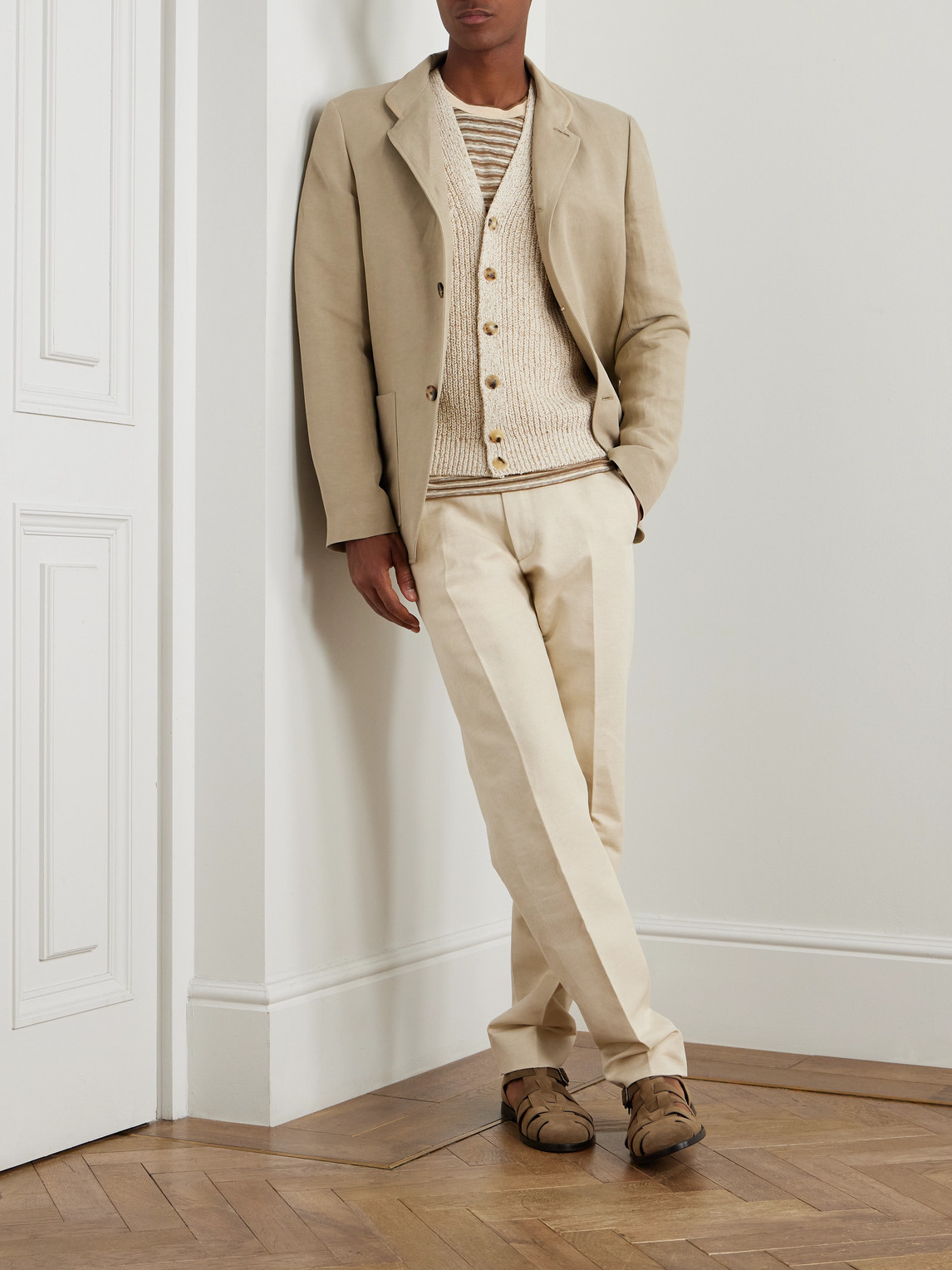 Loro Piana Spagna Unstructured Nehru-collar Linen And Silk-blend Twill Jacket In Neutrals