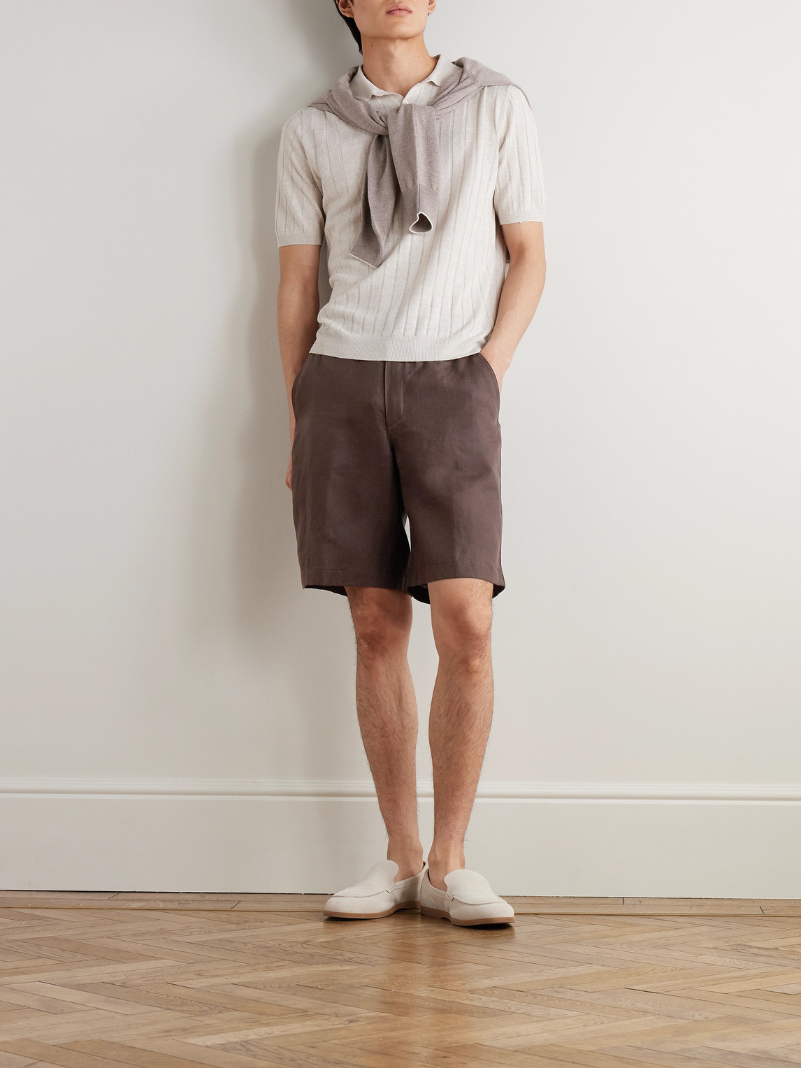 Loro Piana Straight-leg Linen Shorts In Brown