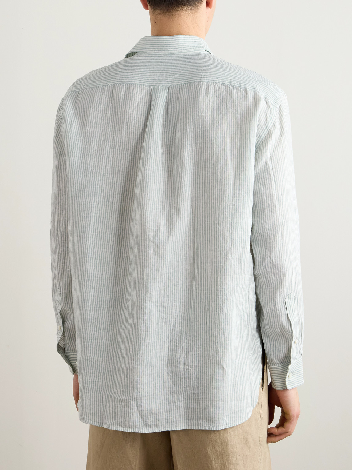 Loro Piana Raffaele Striped Linen Shirt In Green