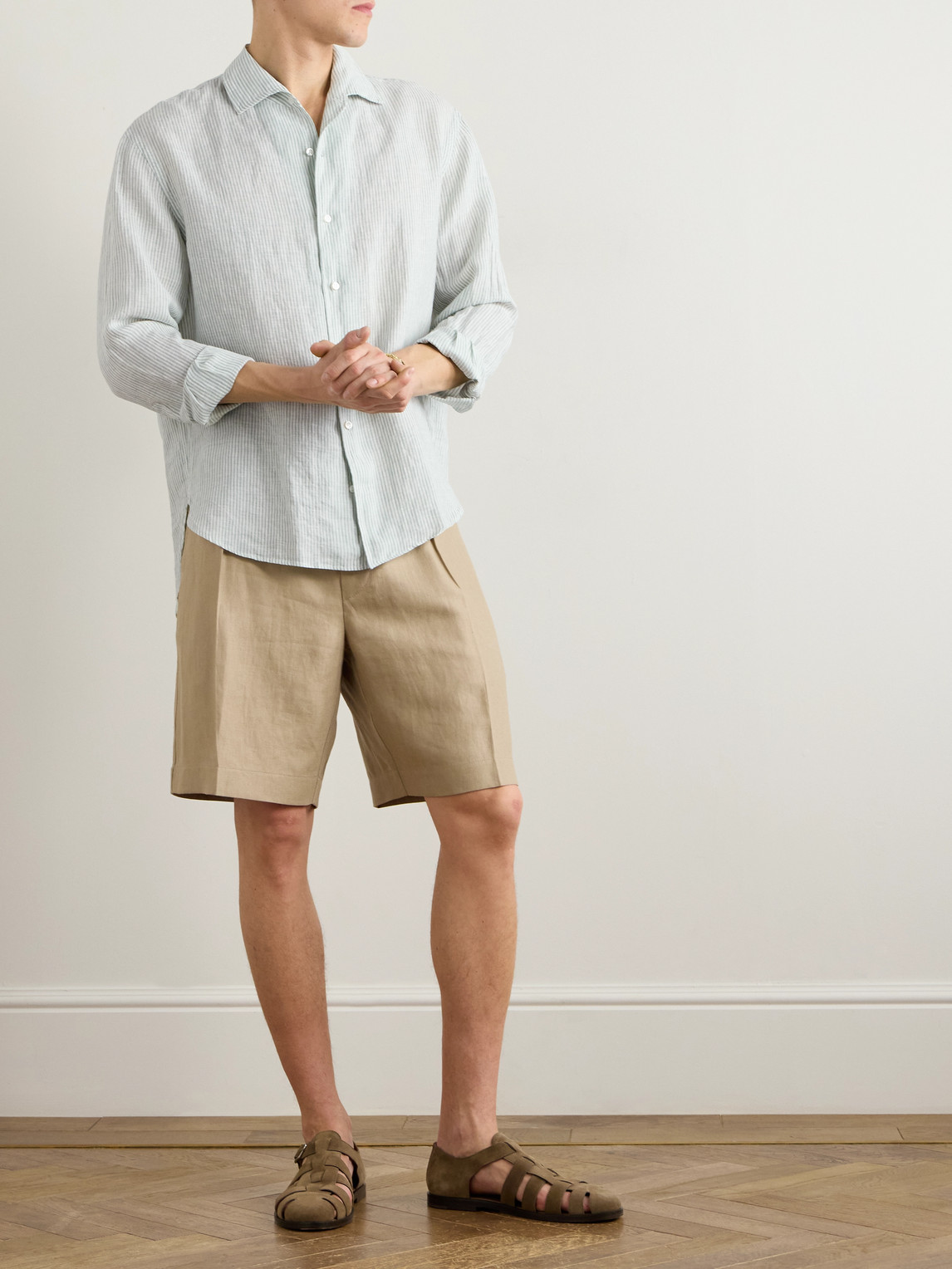 Loro Piana Raffaele Striped Linen Shirt In Green