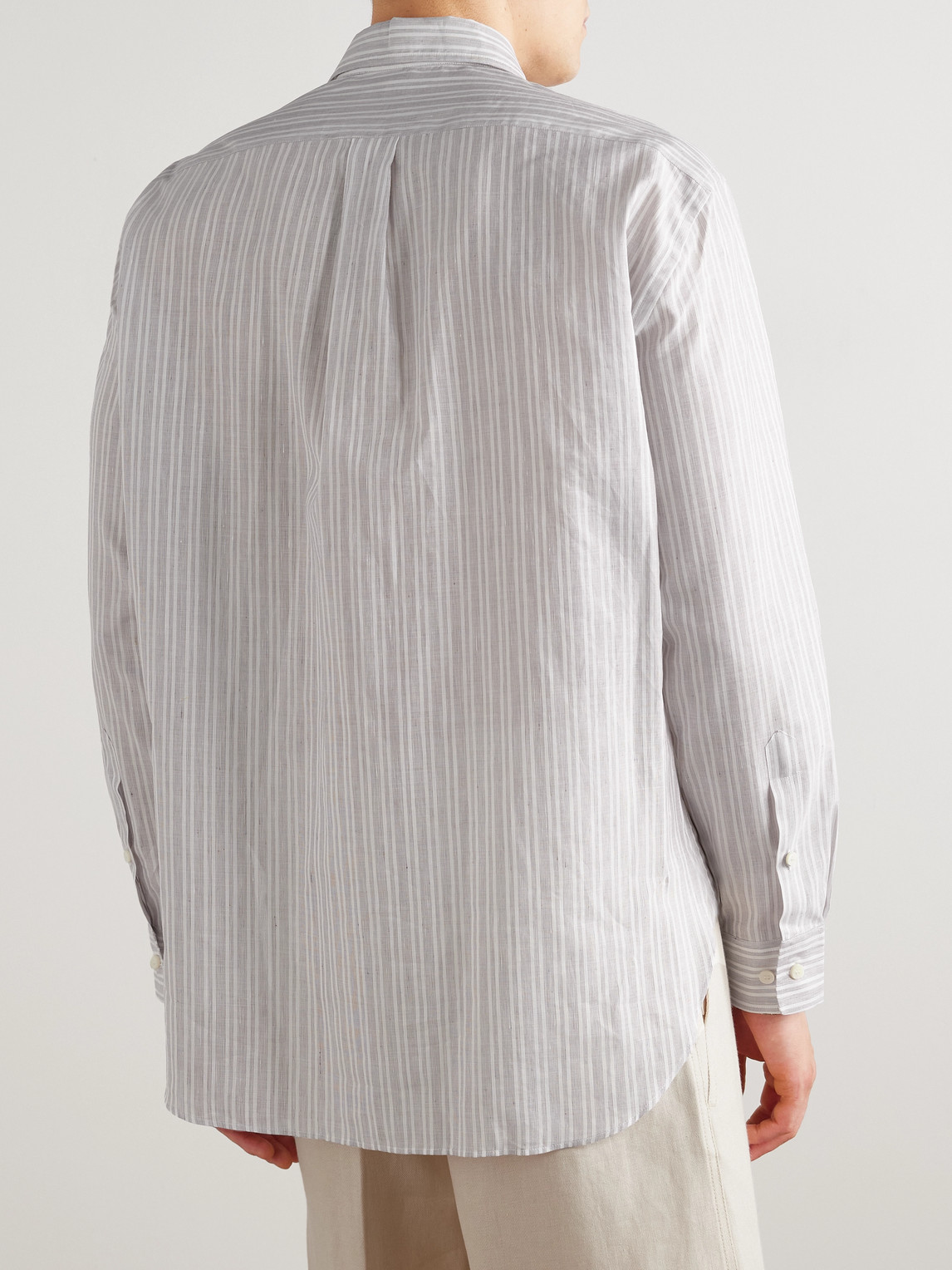 Loro Piana Raffaele Striped Cotton And Linen-blend Half-placket Shirt In White