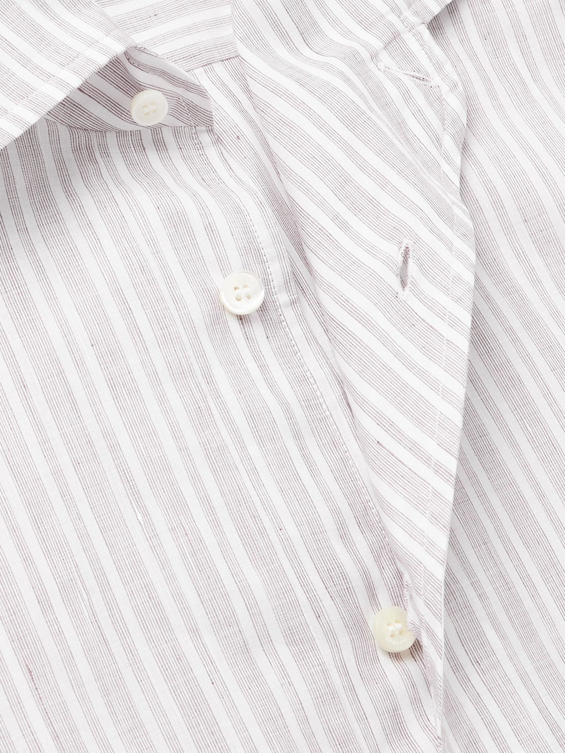 Loro Piana Raffaele Striped Cotton And Linen-blend Half-placket Shirt In White