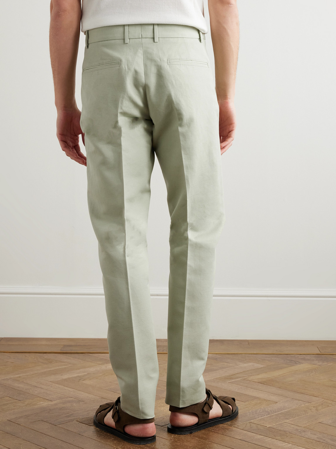 Loro Piana Cedric Tapered Cotton And Linen-blend Canvas Trousers In Green