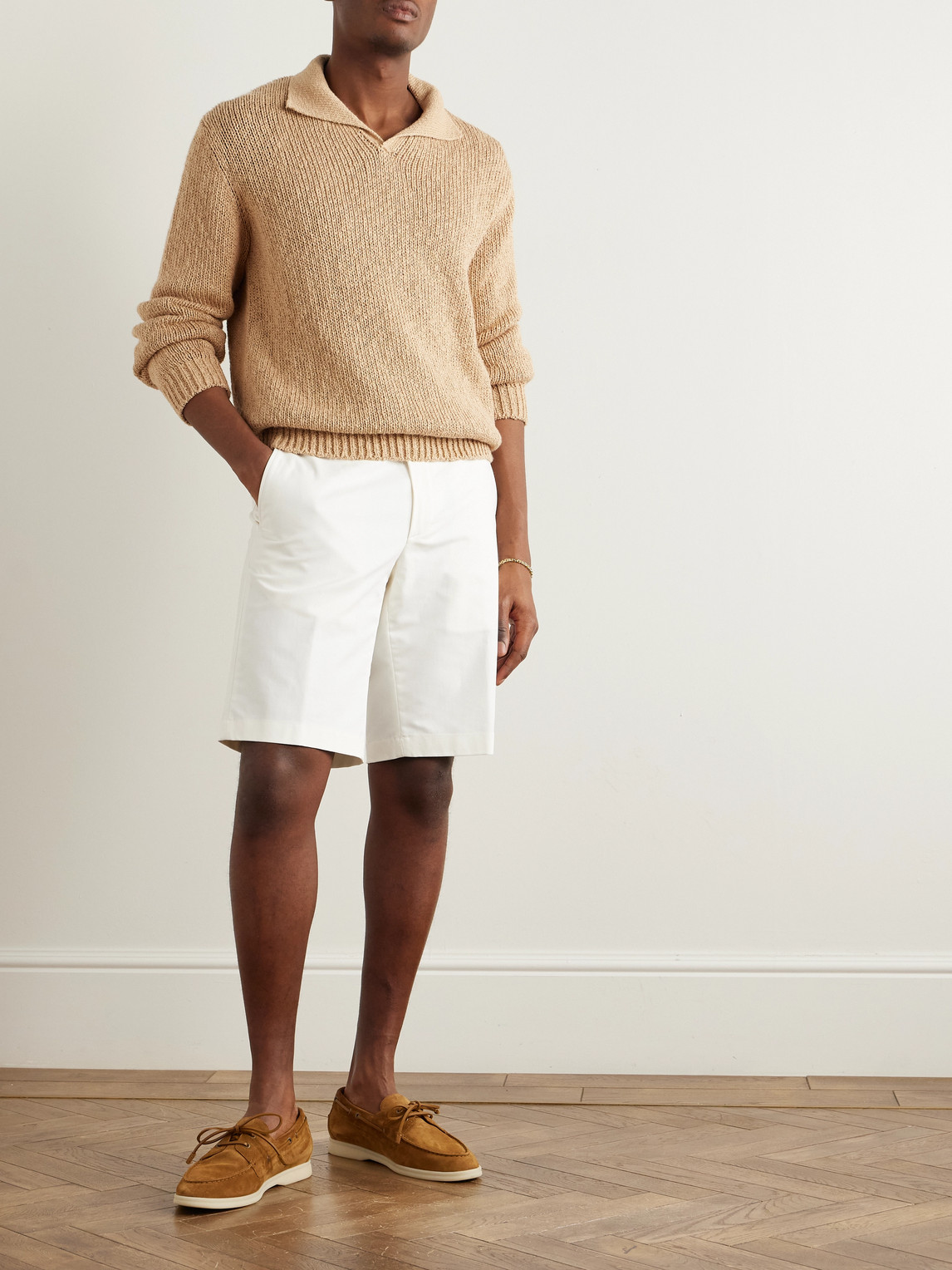 Loro Piana Jarno Straight-leg Stretch-cotton Bermuda Shorts In White
