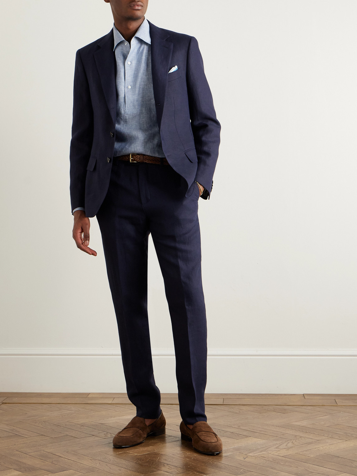 Loro Piana Torino Linen Suit Jacket In Blue