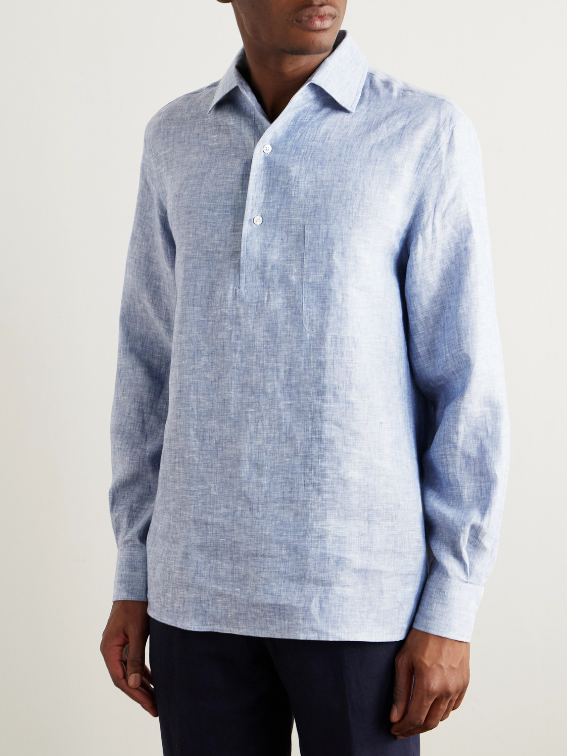Loro Piana André Linen Half-placket Shirt In Blue