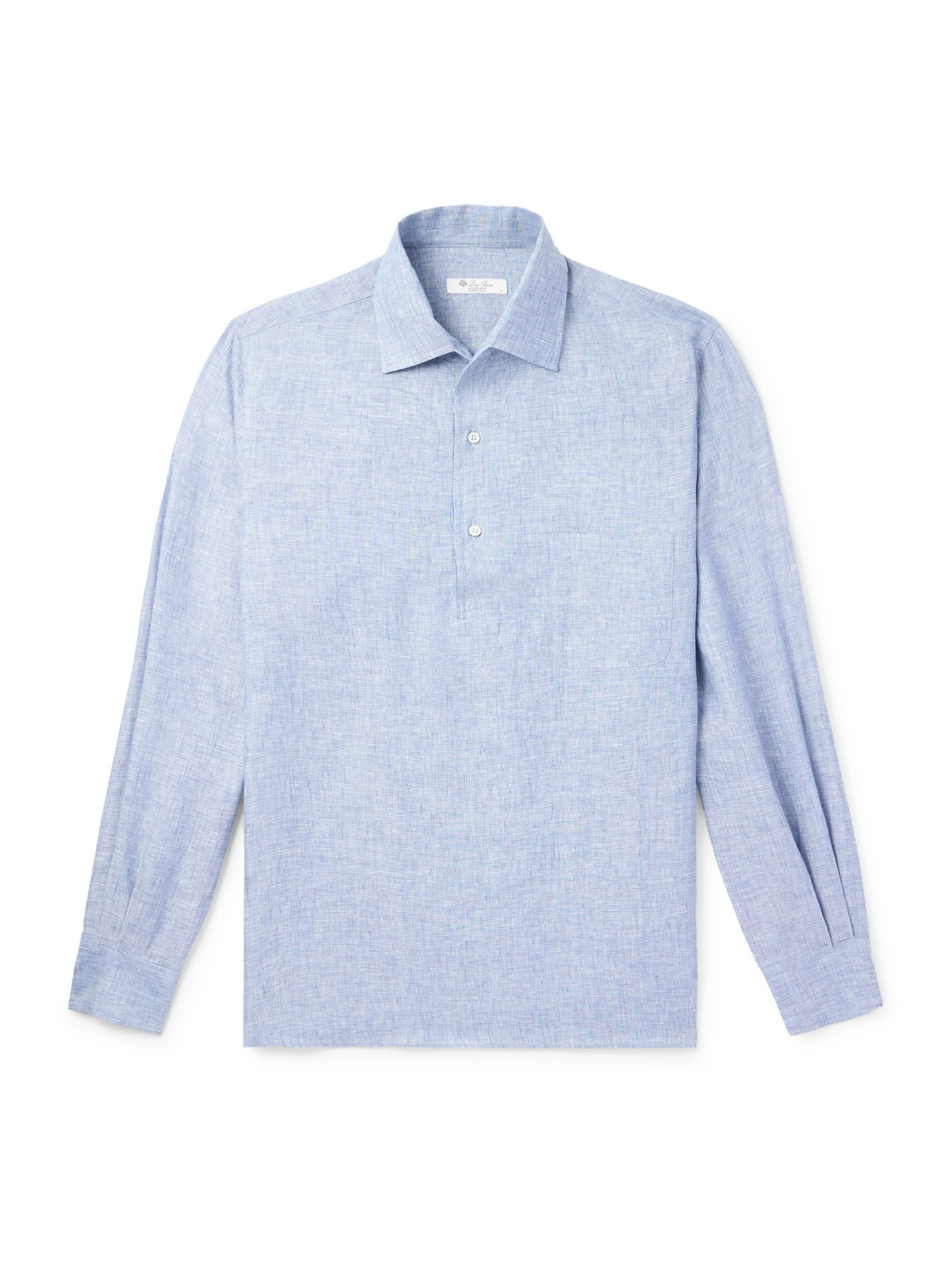 Loro Piana André Linen Half-placket Shirt In Blue