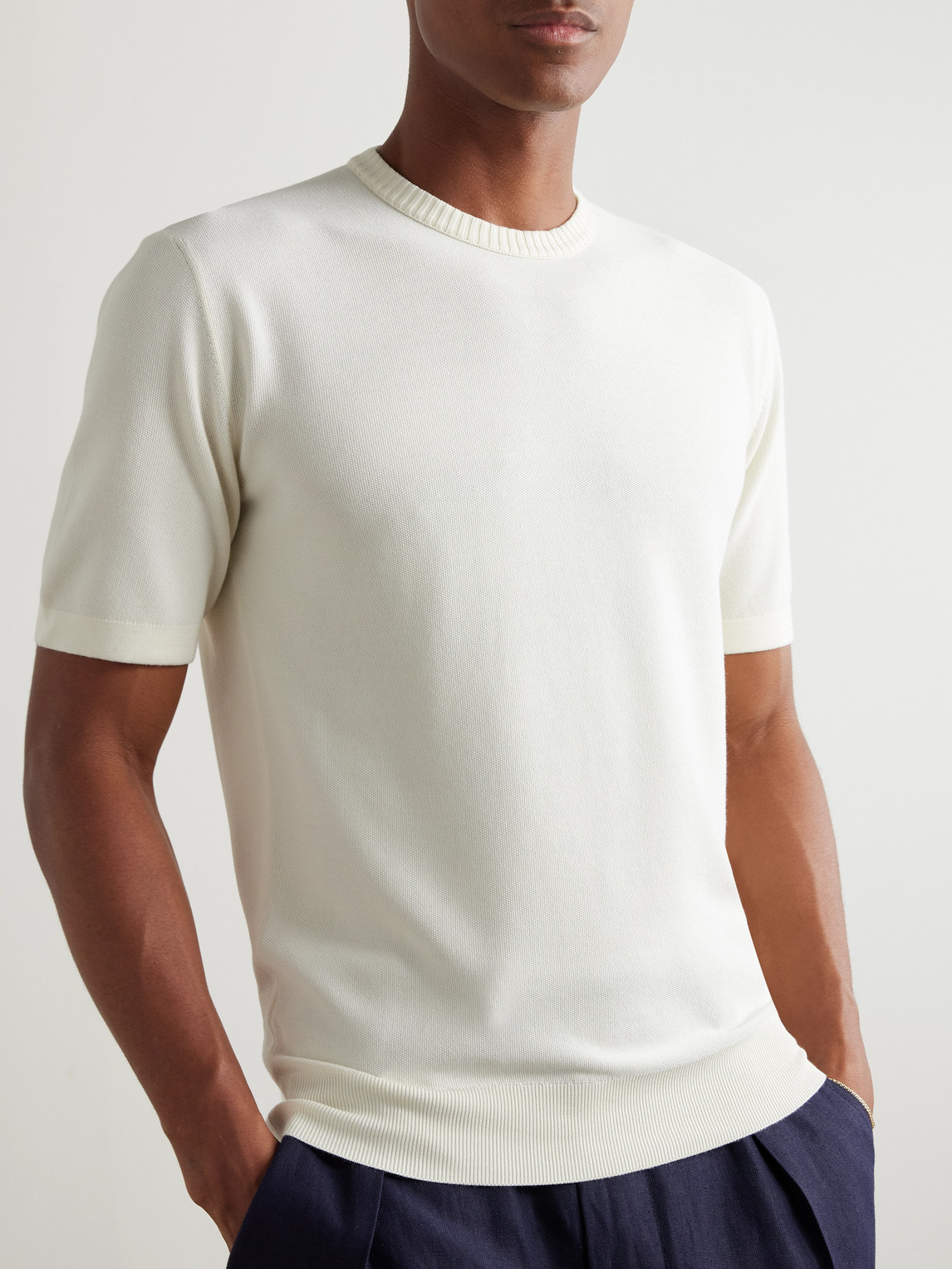 Shop Loro Piana Slim-fit Cotton And Silk-blend Piqué T-shirt In White