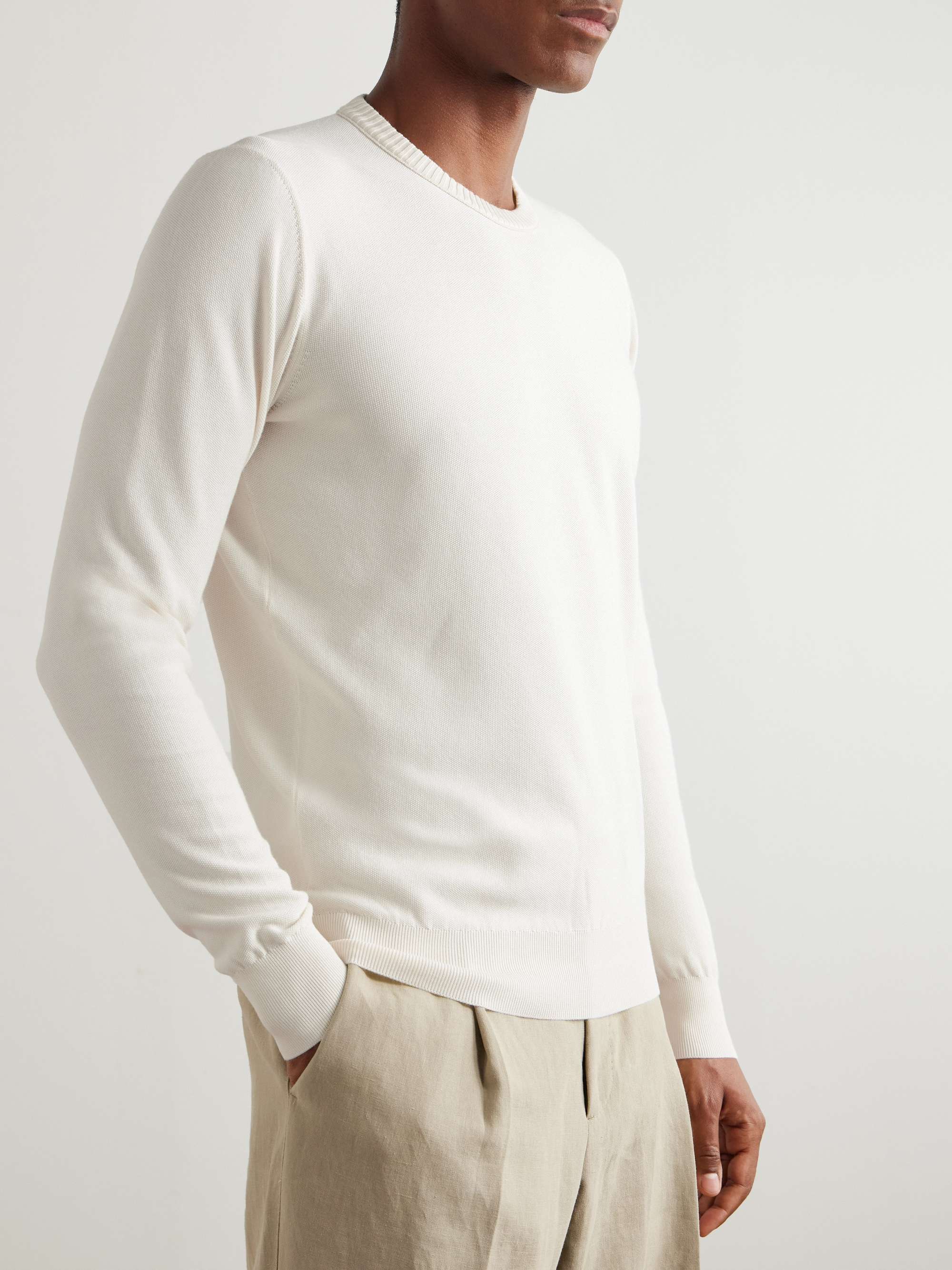 LORO PIANA Cotton and Silk-Blend Piqué Sweater
