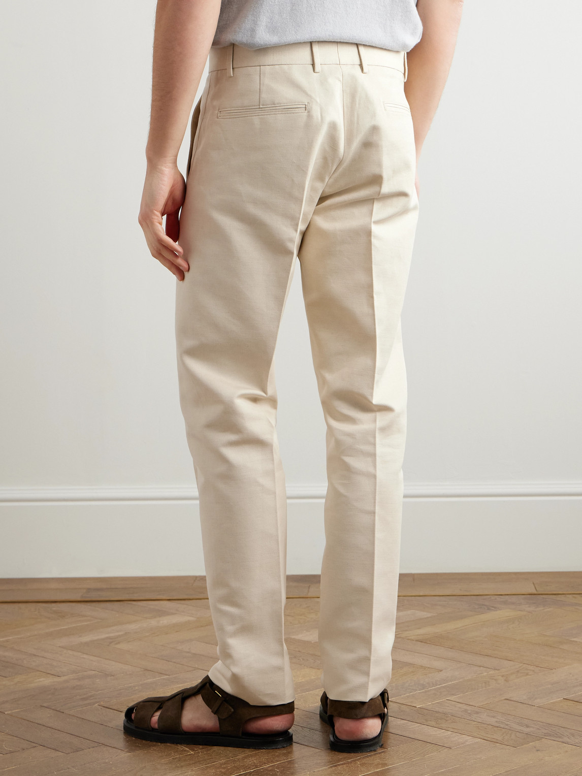 Loro Piana Cedric Tapered Cotton And Linen-blend Canvas Trousers In Neutrals
