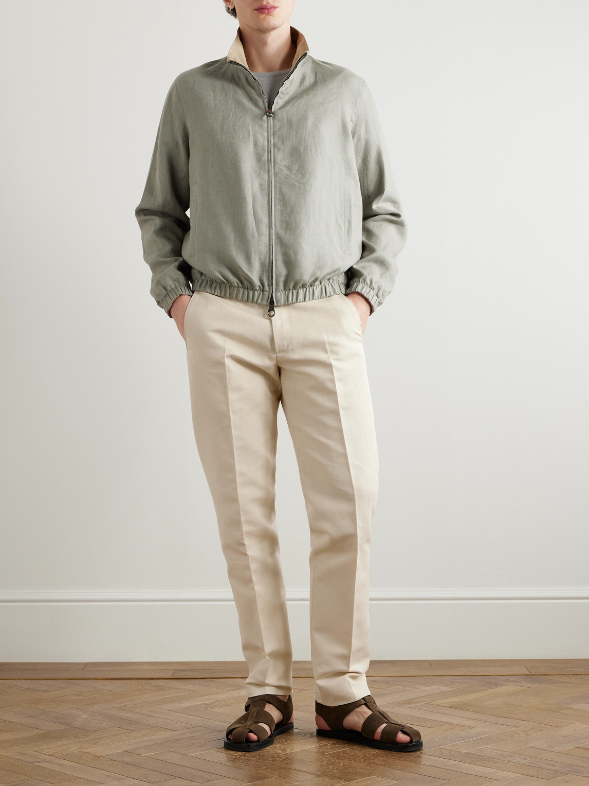 Loro Piana Cedric Tapered Cotton And Linen-blend Canvas Trousers In Neutrals