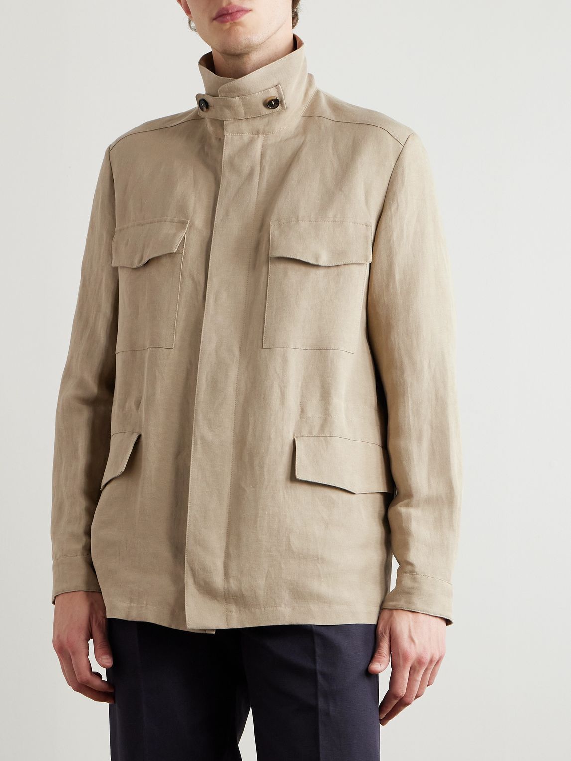 21772✨️ロロピアーナ リネン100% 44 フィールドジャケット ベージュ Linen Silk Blend Field Jacket | 로로 피아나 | FETCHING