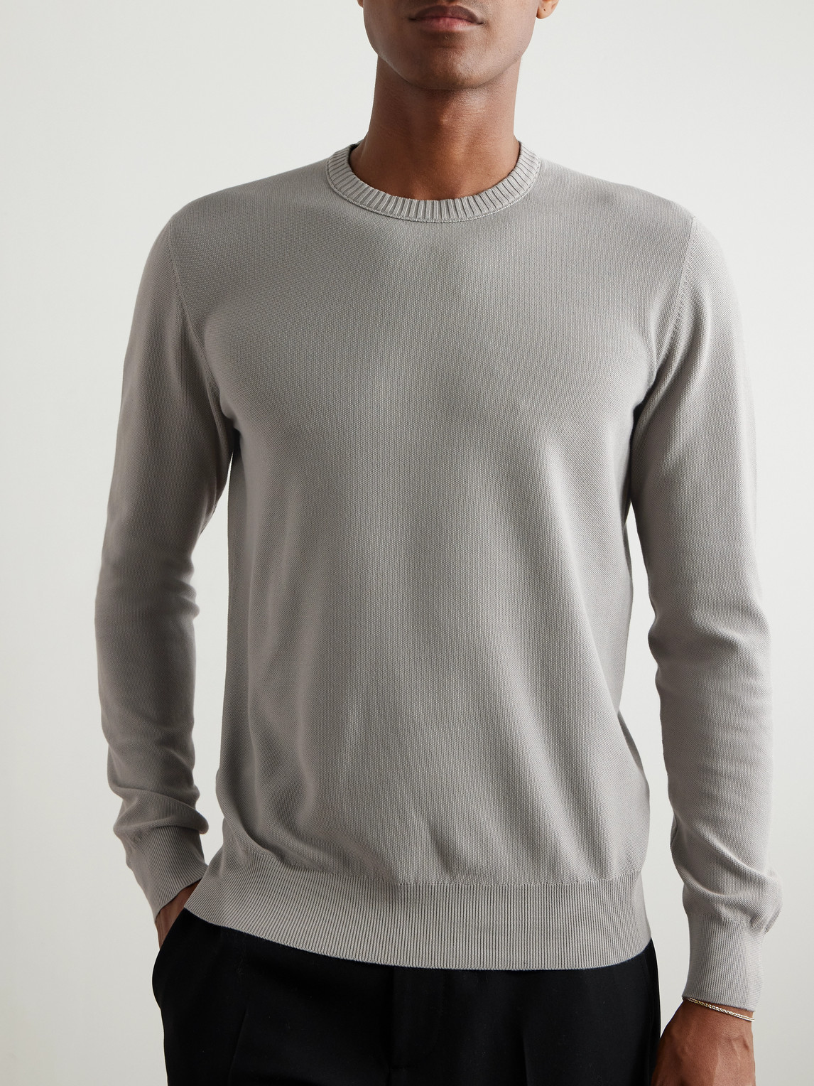 Loro Piana Cotton And Silk-blend Piqué Sweater In Gray