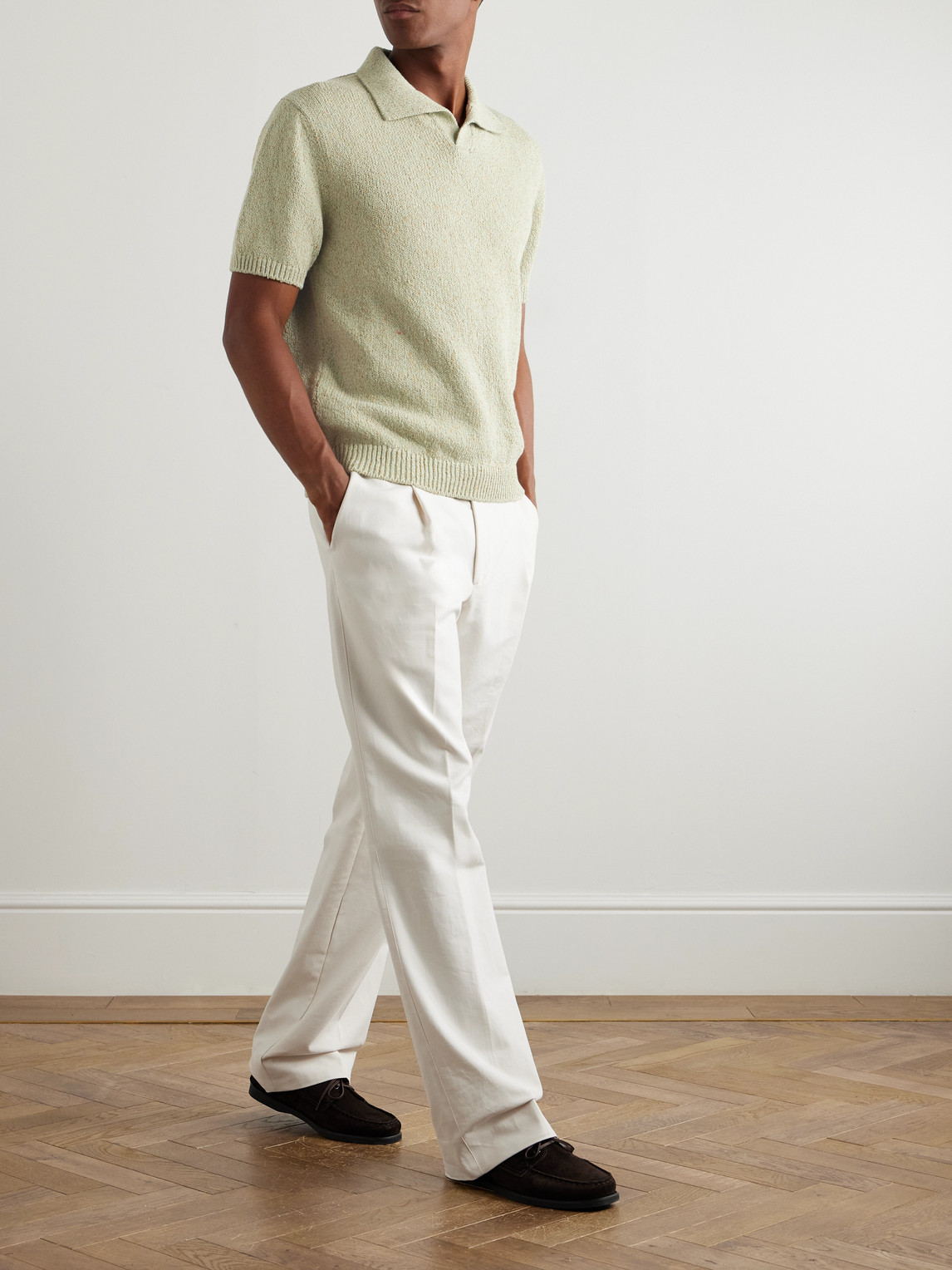 Loro Piana Meina Mouliné-cotton Polo Shirt In Green