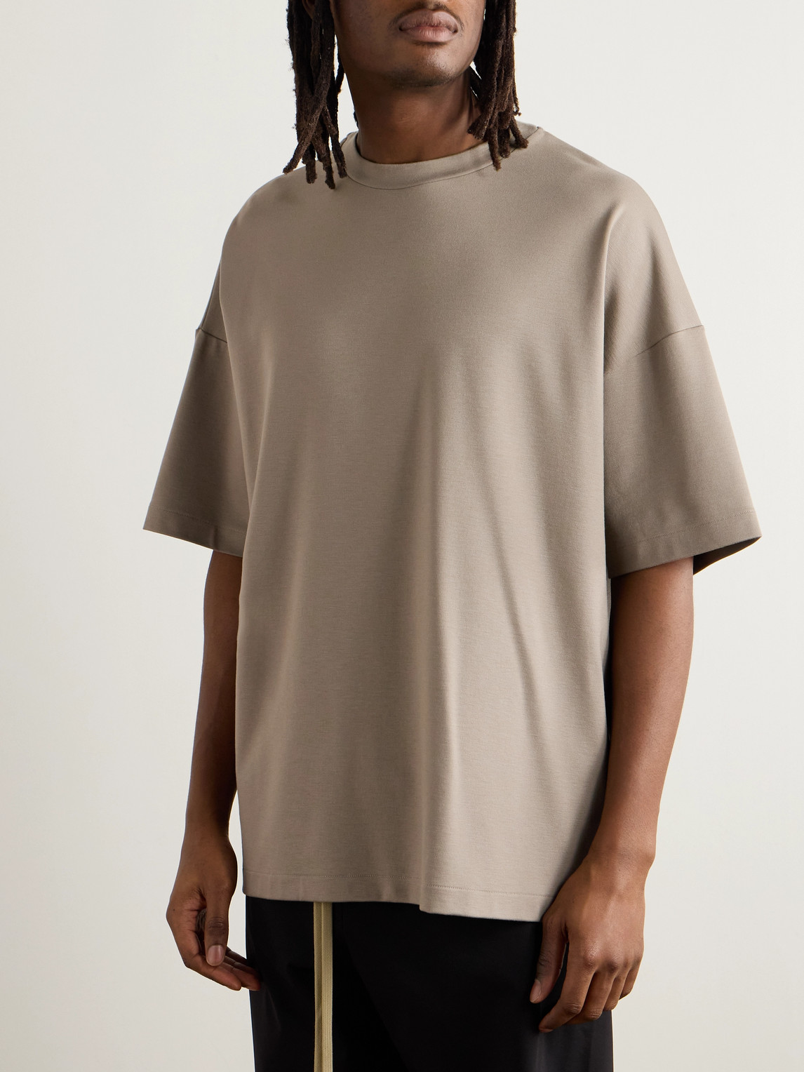 Shop Fear Of God Oversized Logo-appliquéd Stretch-jersey T-shirt In Brown