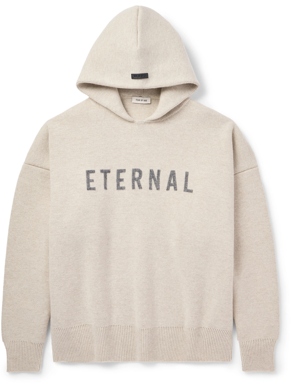 Fear Of God Eternal Oversized Logo-jacquard Merino Wool Hoodie In Neutrals