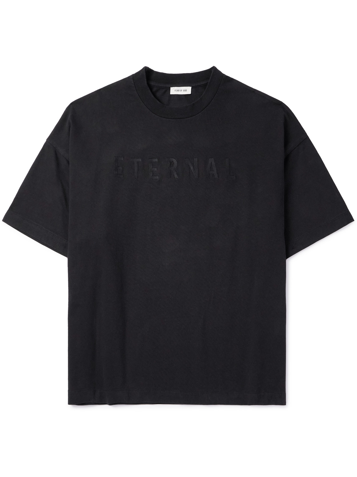 Fear Of God Eternal Black Crewneck T-shirt With Tonal Embroidery On The Front And Logo Patch On The Rear In Cott In Black