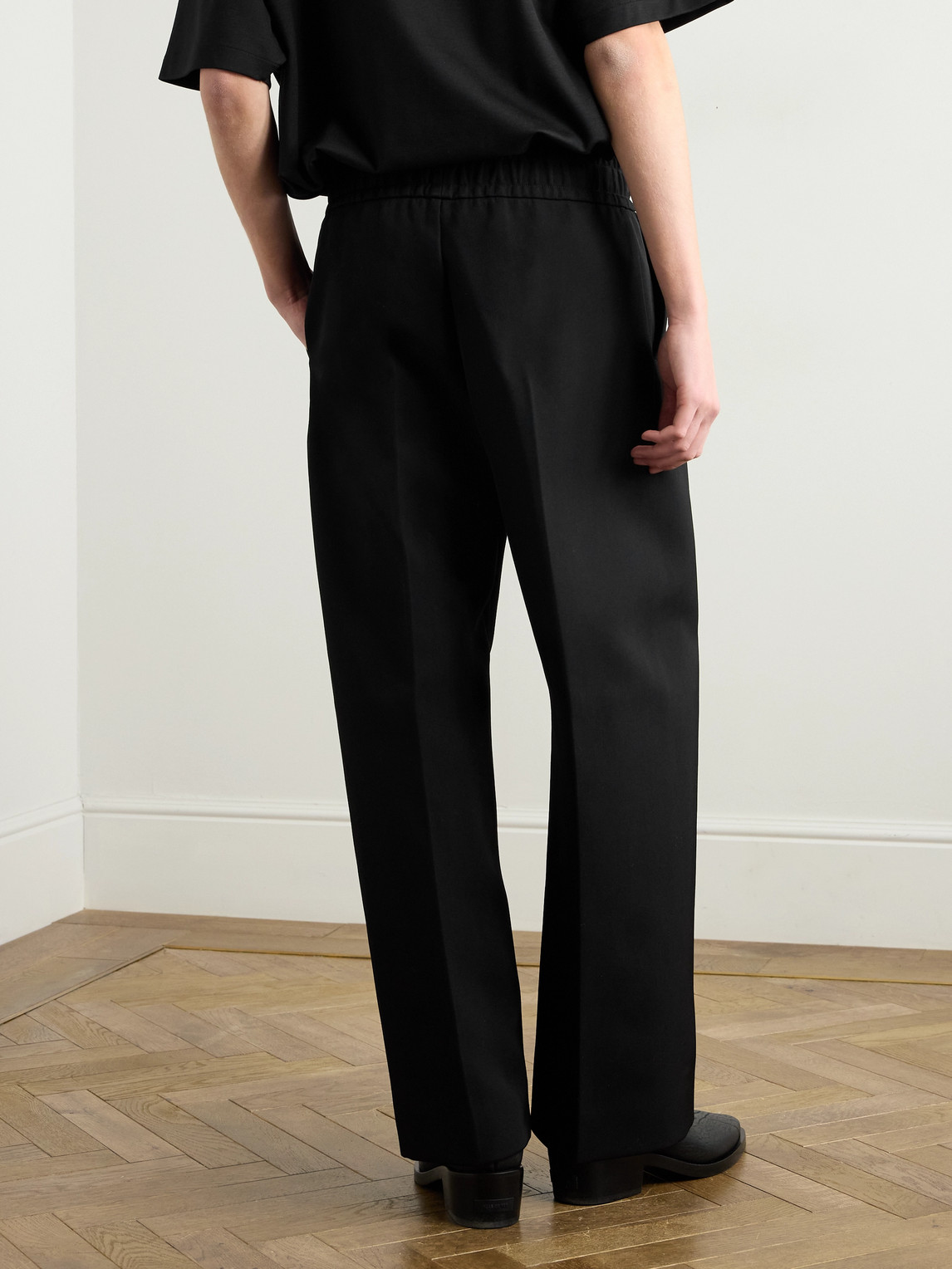 Shop Fear Of God Wide-leg Pleated Wool And Cotton-blend Twill Drawstring Trousers In Black