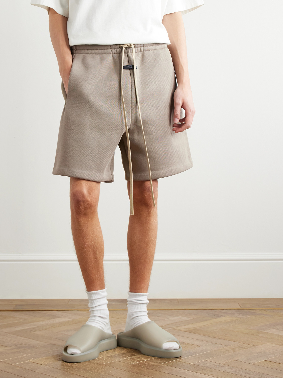 Fear Of God Eternal Beige Crewneck T-shirt With Dropped Shoulders And Tonal Embroidery On The Front In Cotton Bl In Brown