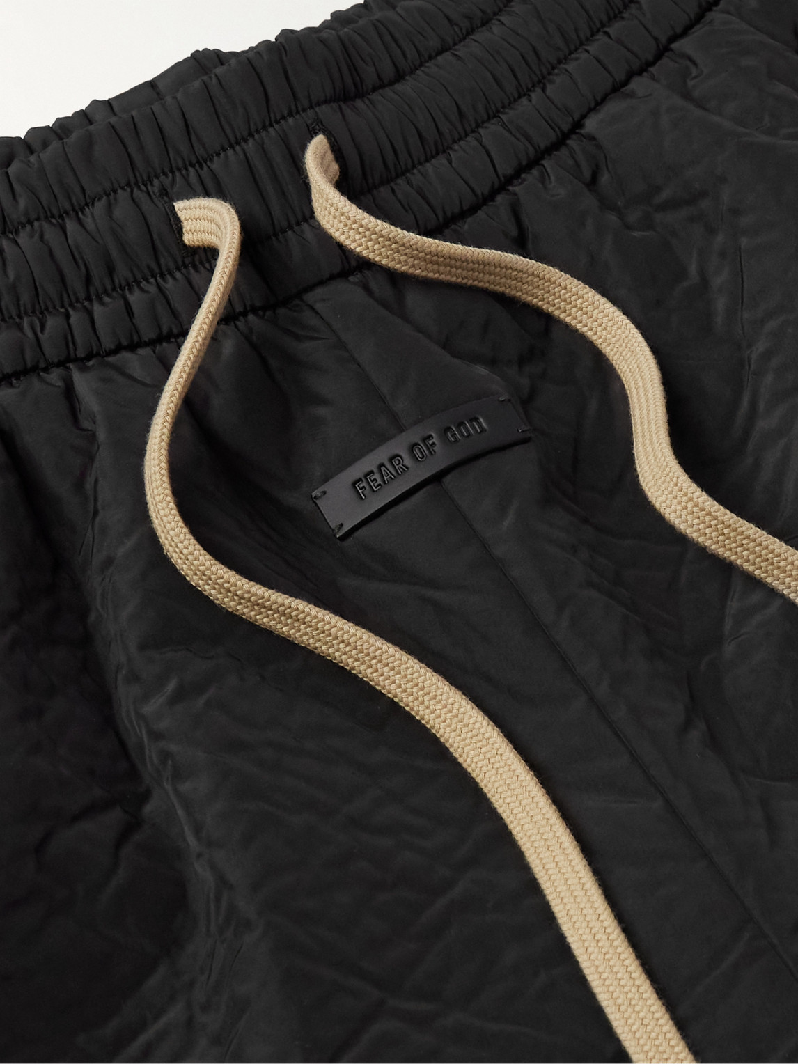 FEAR OF GOD WIDE-LEG LOGO-APPLIQUÉD TEXTURED-SHELL DRAWSTRING SHORTS