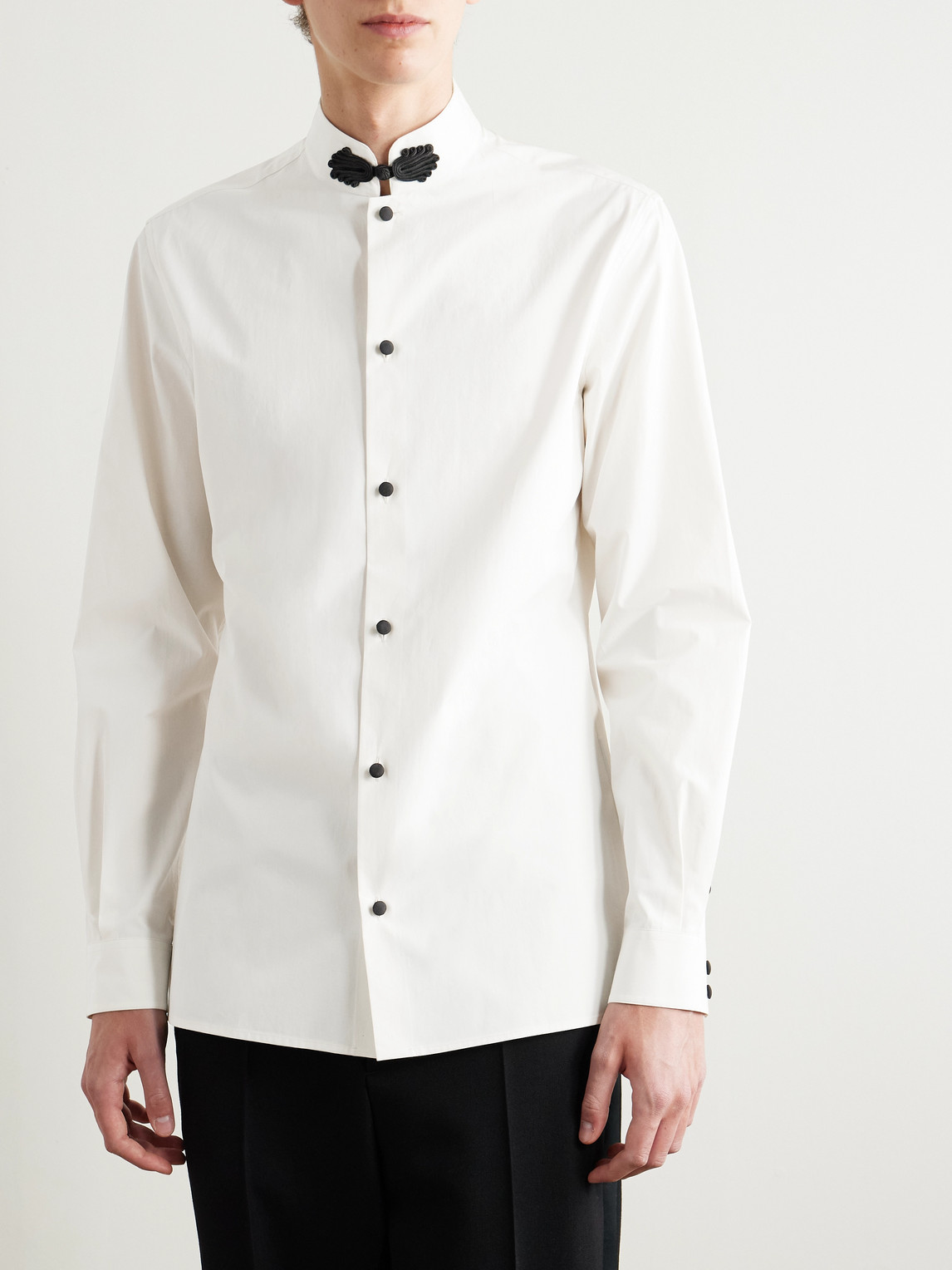Valentino Shantung Shirt With Decorative Disc Buttons In Neutrals