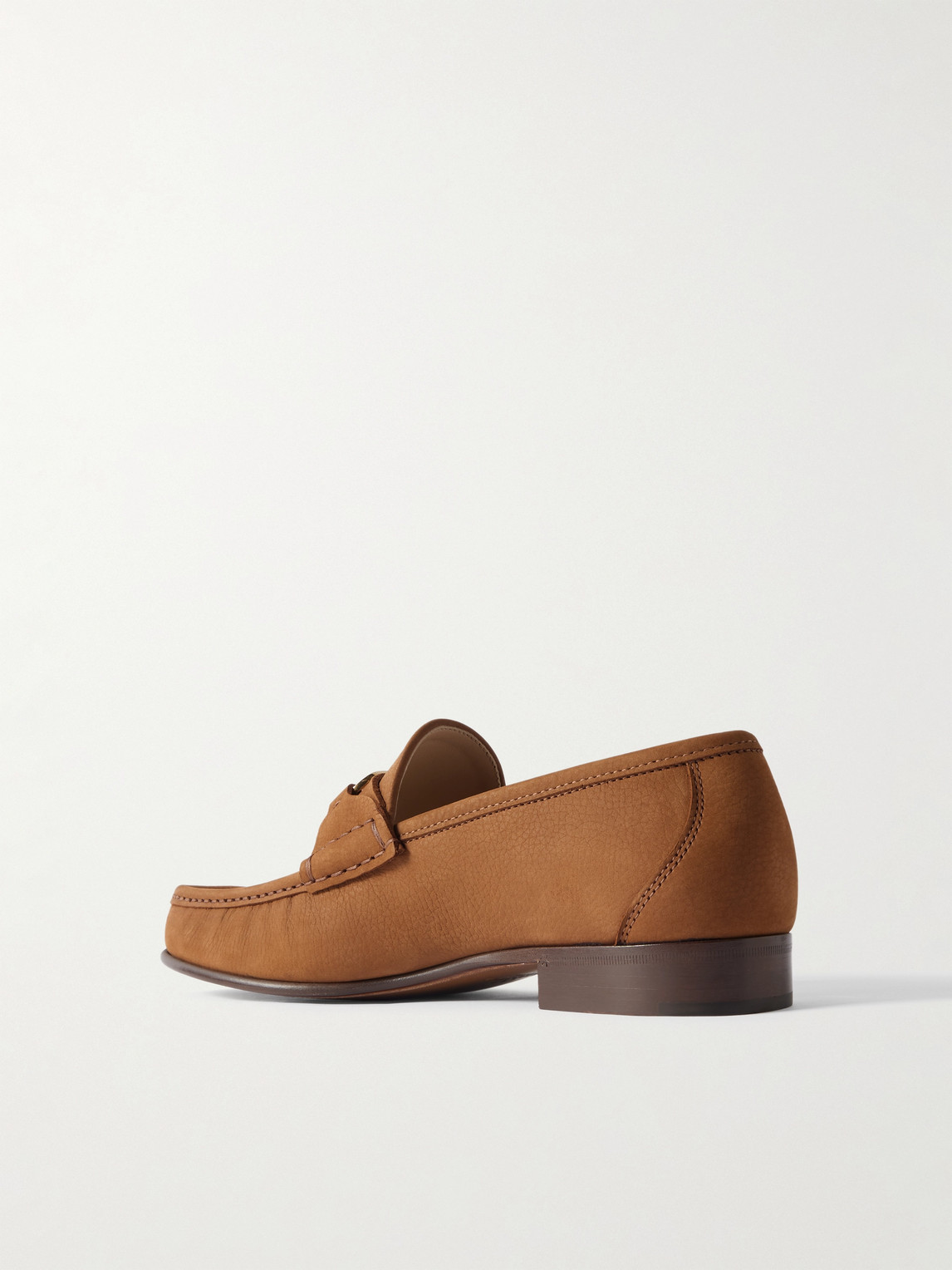 Valentino V-logo Embellished Full-grain Nubuck Loafers In Brown