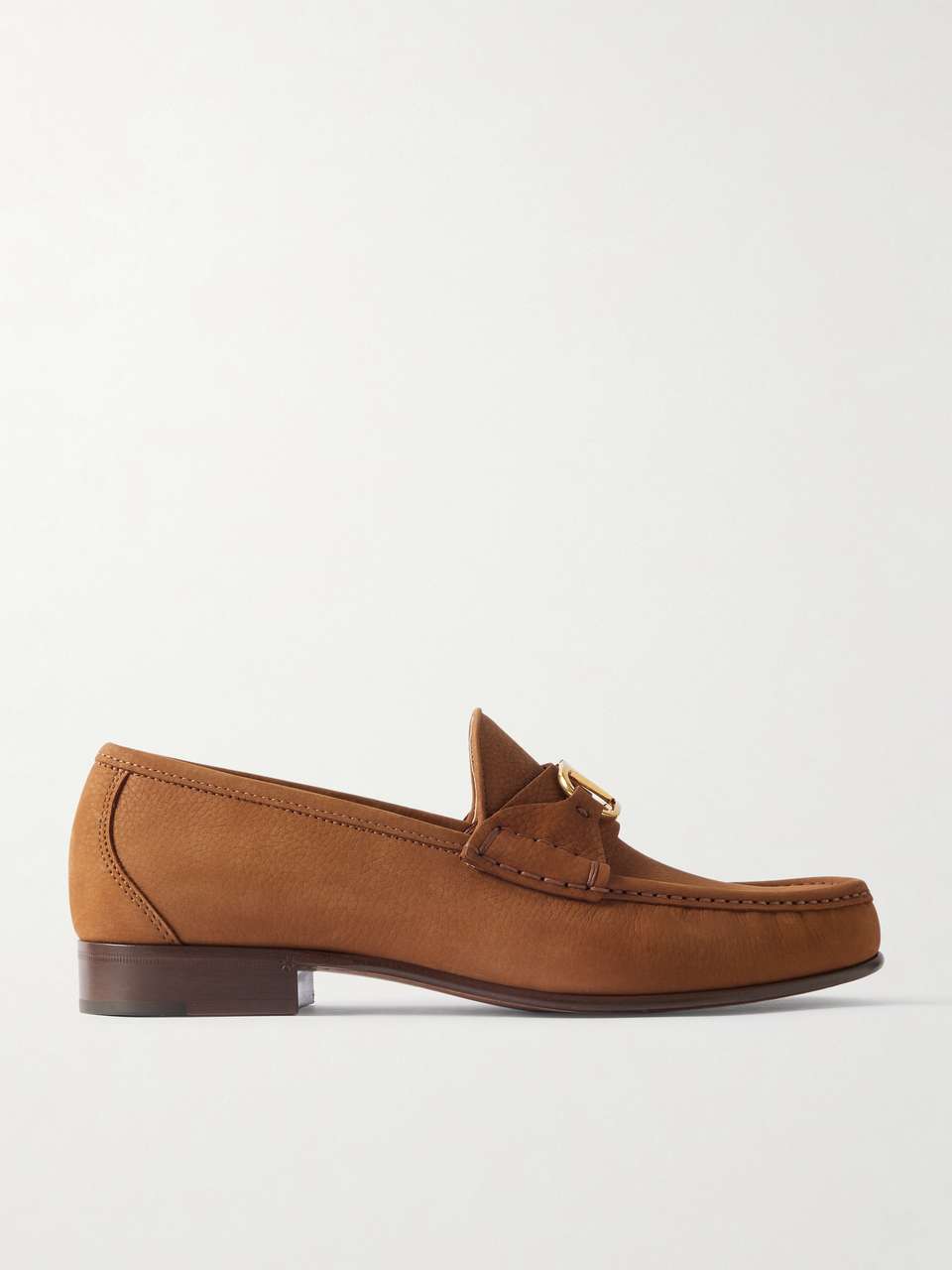 V-Logo Embellished Full-Grain Nubuck Loafers