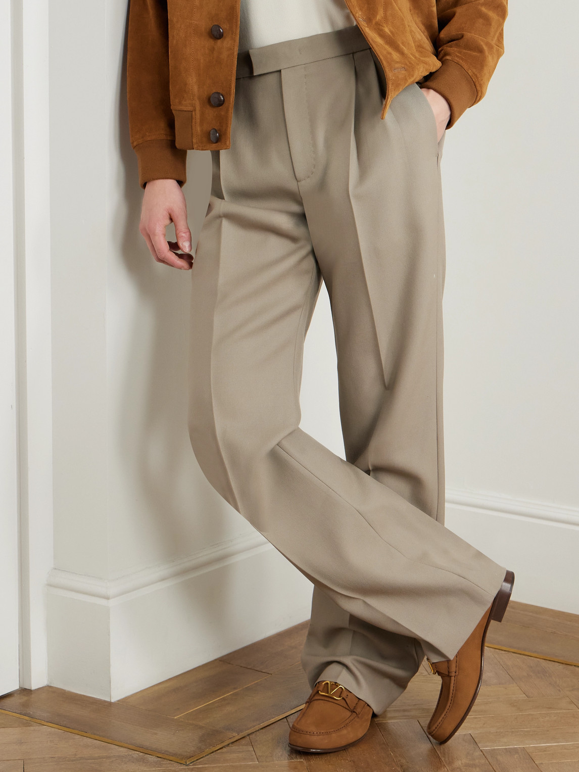 Valentino V-logo Embellished Full-grain Nubuck Loafers In Brown