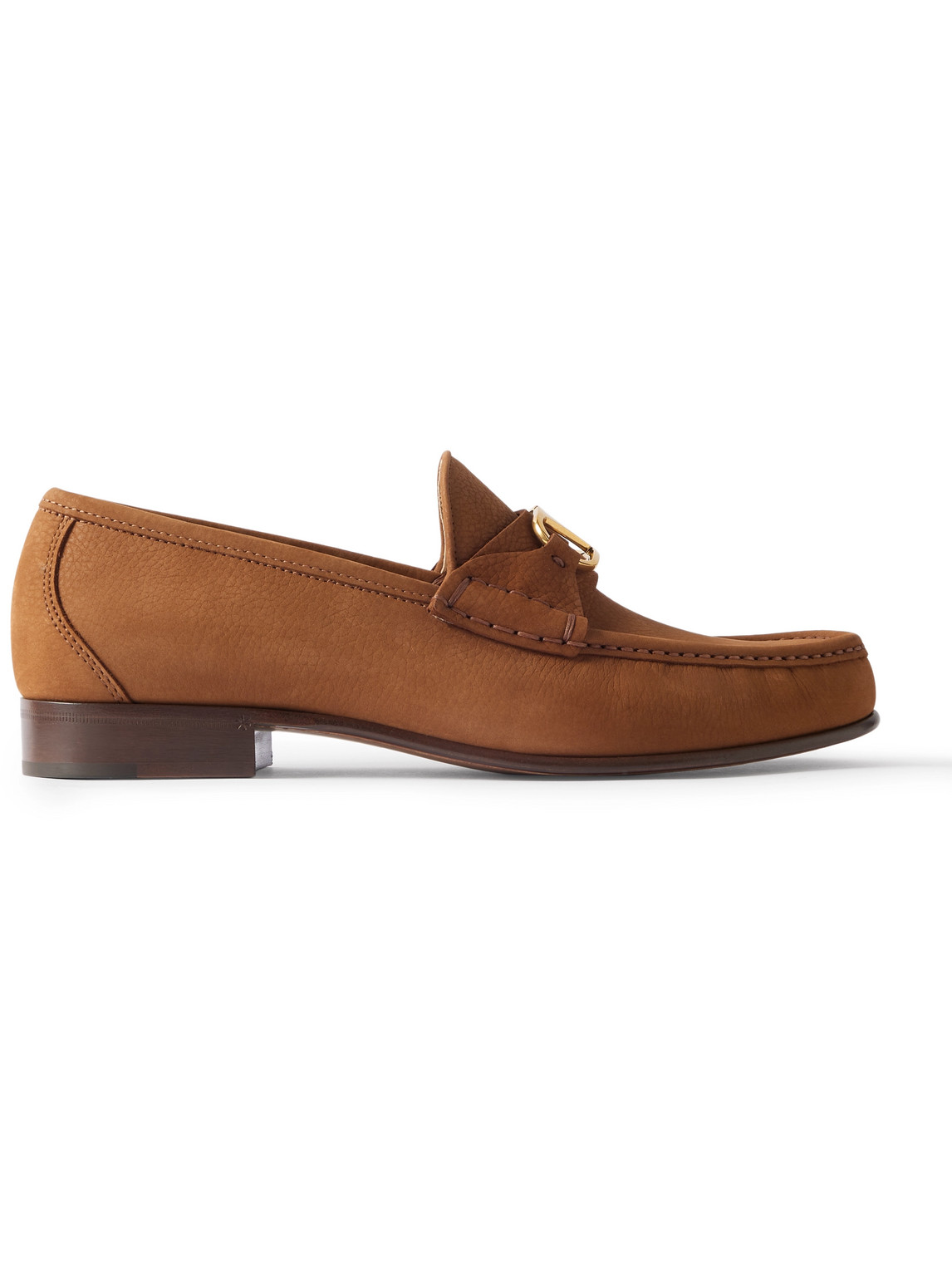 Valentino Garavani V-logo Embellished Full-grain Nubuck Loafers In Brown
