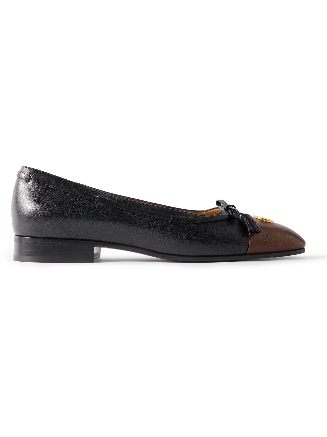 Valentino Garavani Valet Du Roi Logo-embellished Bow-detailed Two-tone Leather Loafers In Black
