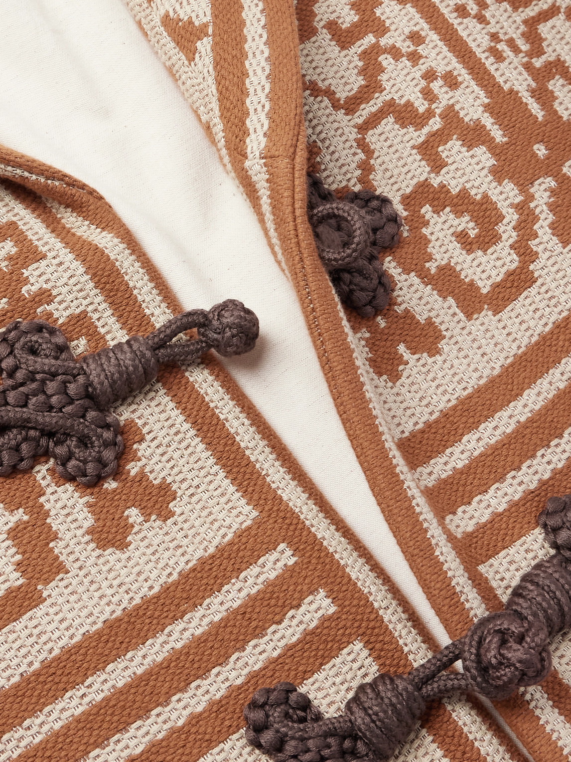 Valentino Shawl-collar Cotton And Linen-blend Jacquard Cardigan In Brown