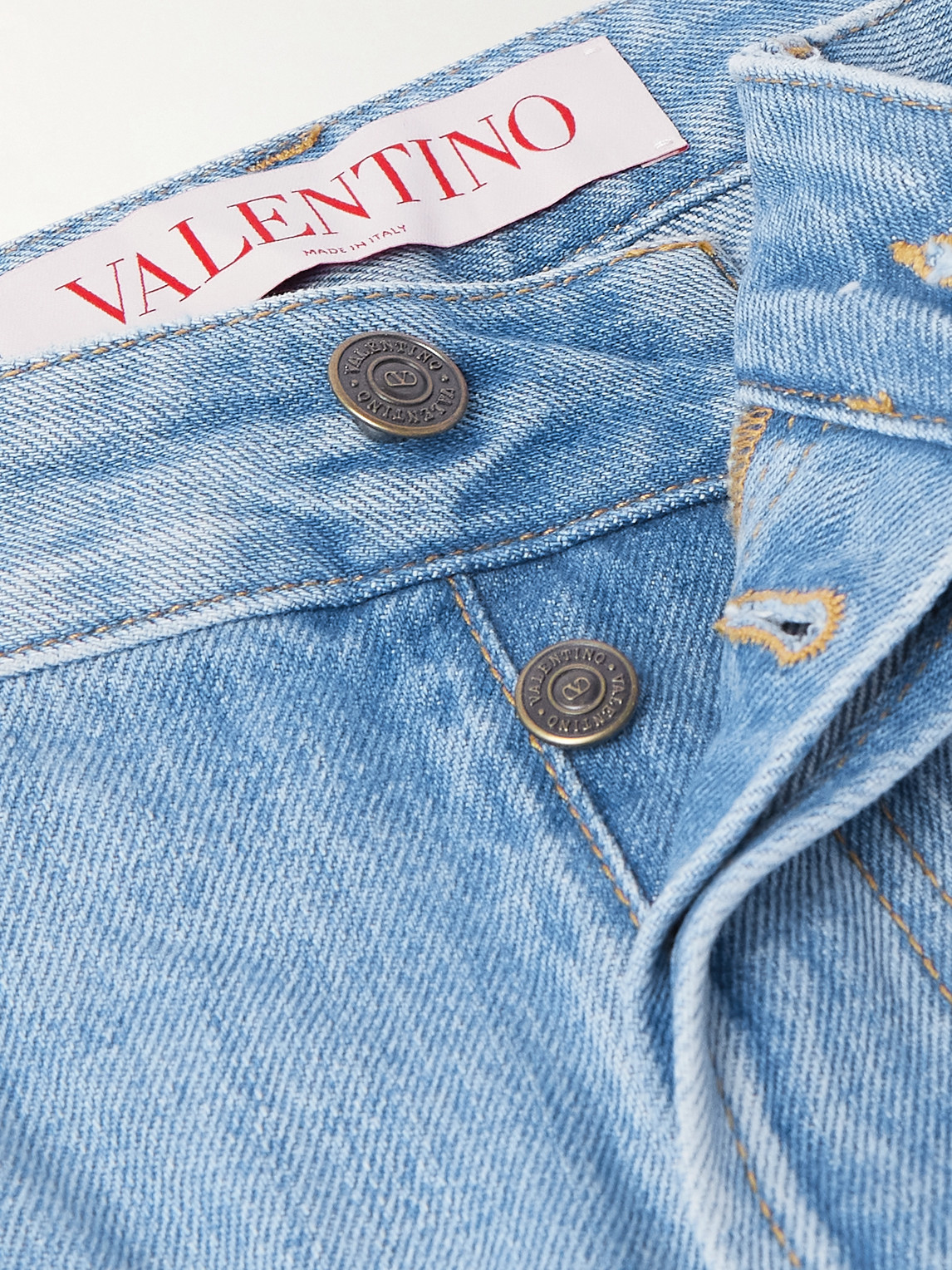 Valentino Denim Trousers With Floral Print Hem In Blue