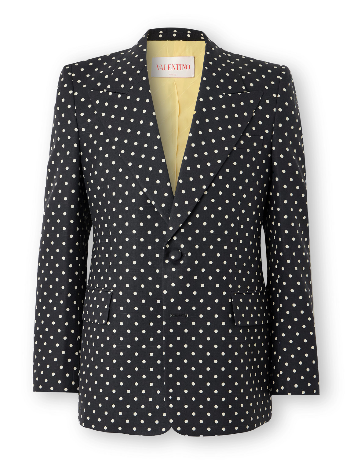 Valentino Slim-fit Polka-dot Silk-shantung Blazer In Black